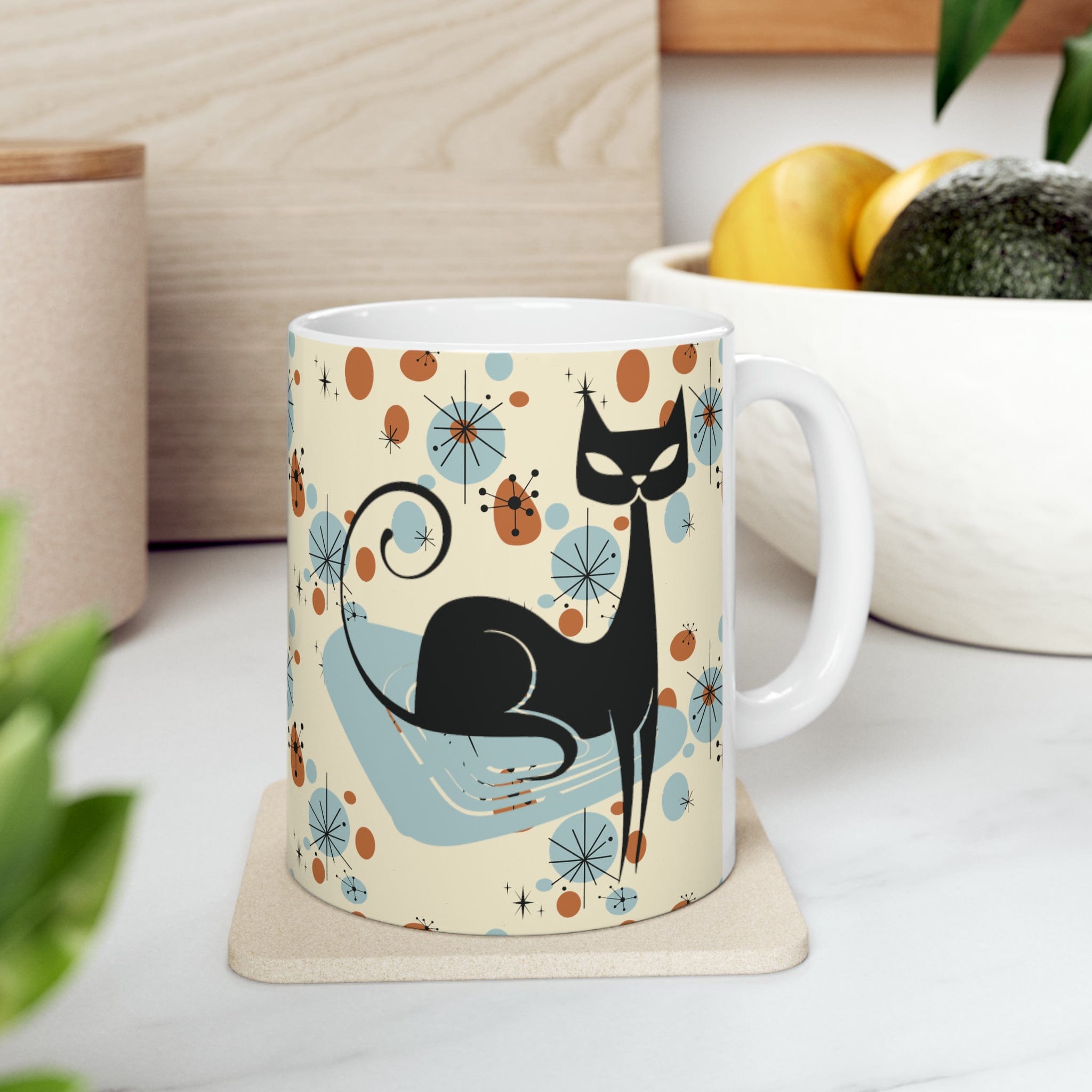 Kate McEnroe New York Retro Atomic Cat Mug, Mid Century Modern Kitchenware, MCM Starburst Coffee Cup, Vintage Style DrinkwareMugs18397329993031186646