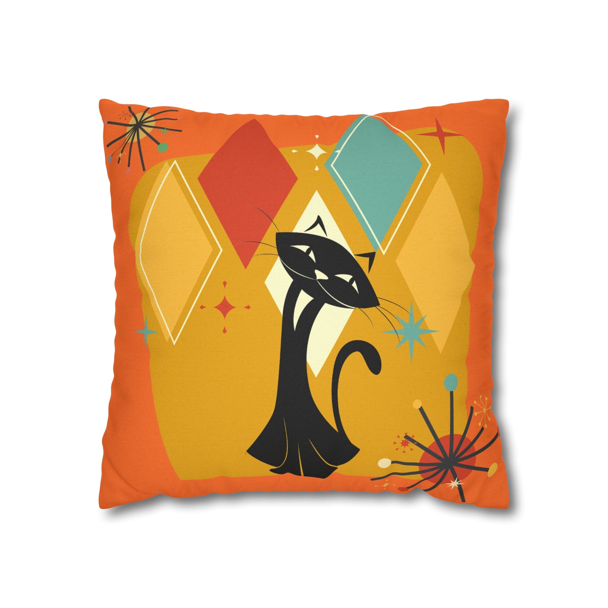 Kate McEnroe New York Retro Atomic Cat Pillow Cover, Mid Century Modern Orange, Teal, Yellow Cushion Covers, MCM Pillow CaseThrow Pillow Covers13580690283833475149