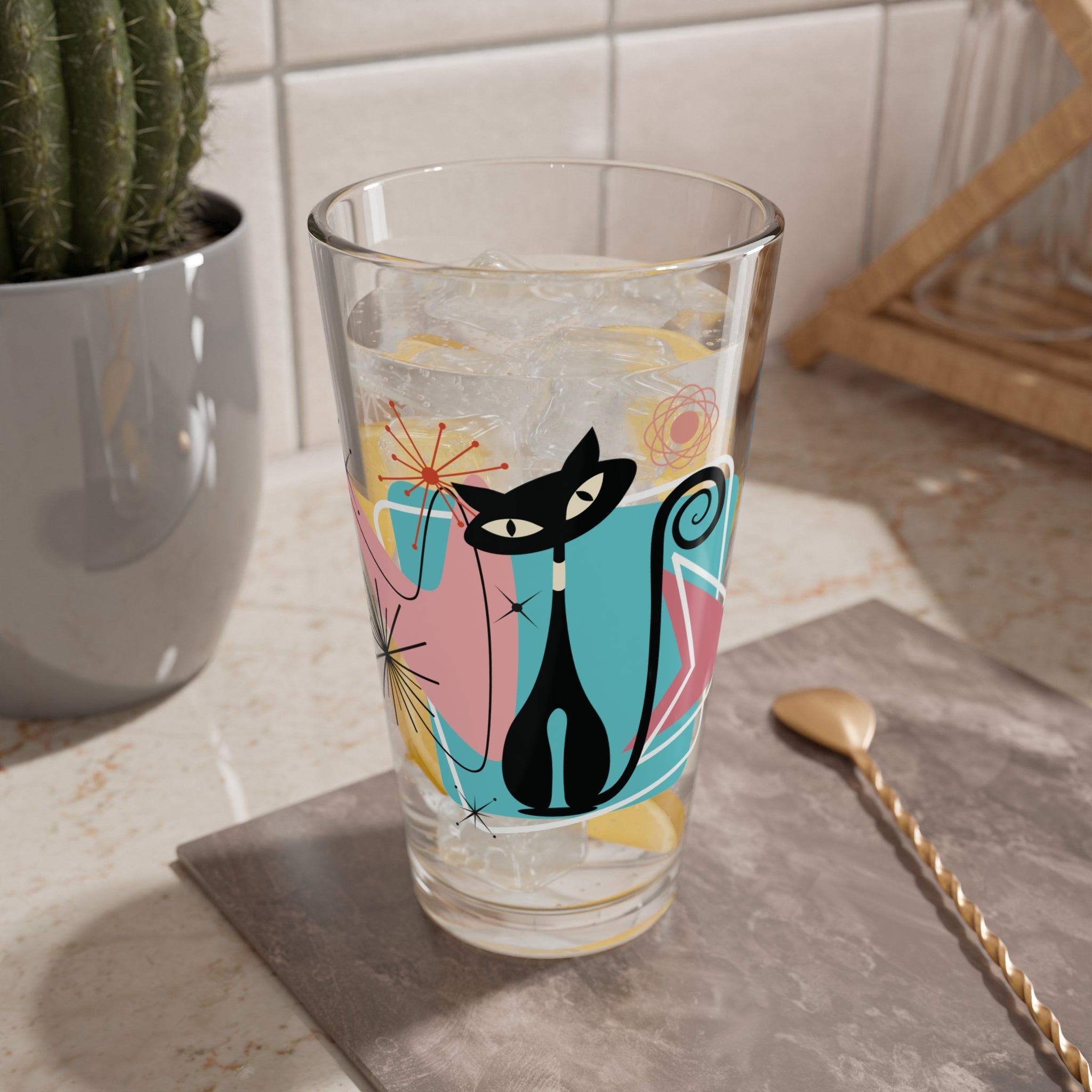 Kate McEnroe New York Retro Atomic Cat Pint Glass, Mid Century Modern Barware, MCM Vintage Style DrinkwarePint Glasses21109562332155523397
