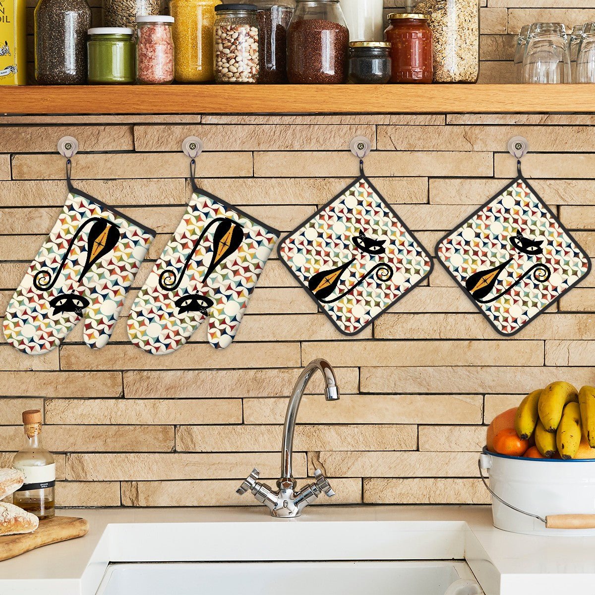 Kate McEnroe New York Retro Atomic Cat Scandinavian Geometric Oven Mitt Pot Holder SetOven Mitts & Pot Holder SetbhwpJVUxtK