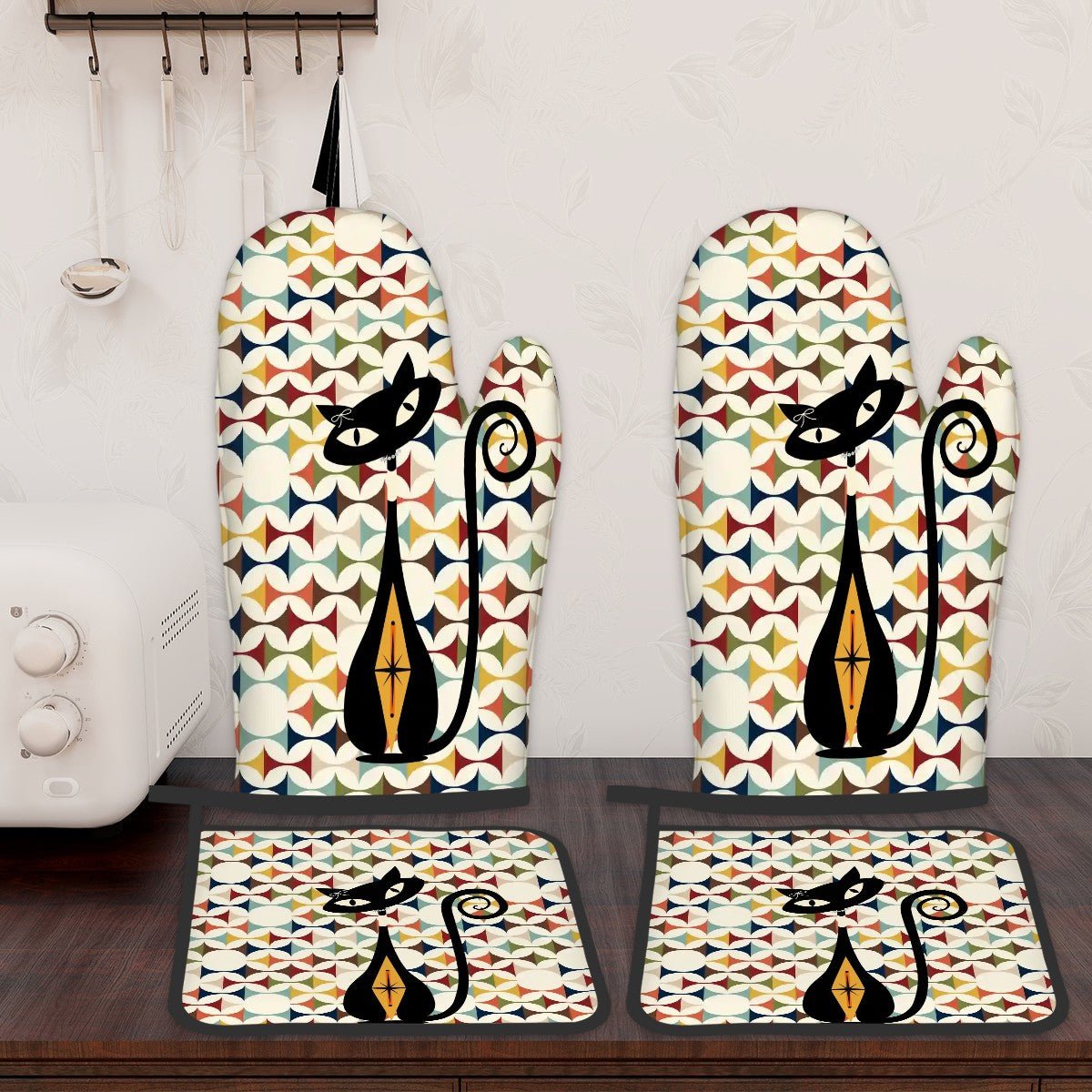Kate McEnroe New York Retro Atomic Cat Scandinavian Geometric Oven Mitt Pot Holder SetOven Mitts & Pot Holder SetbhwpJVUxtK