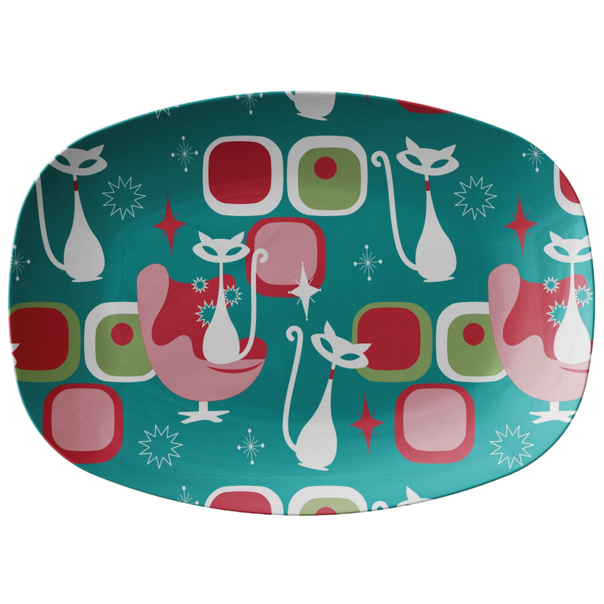 Kate McEnroe New York Retro Atomic Cat Serving Platter, Mid Century Modern Tray, Holiday DinnerwareServing Platters9727