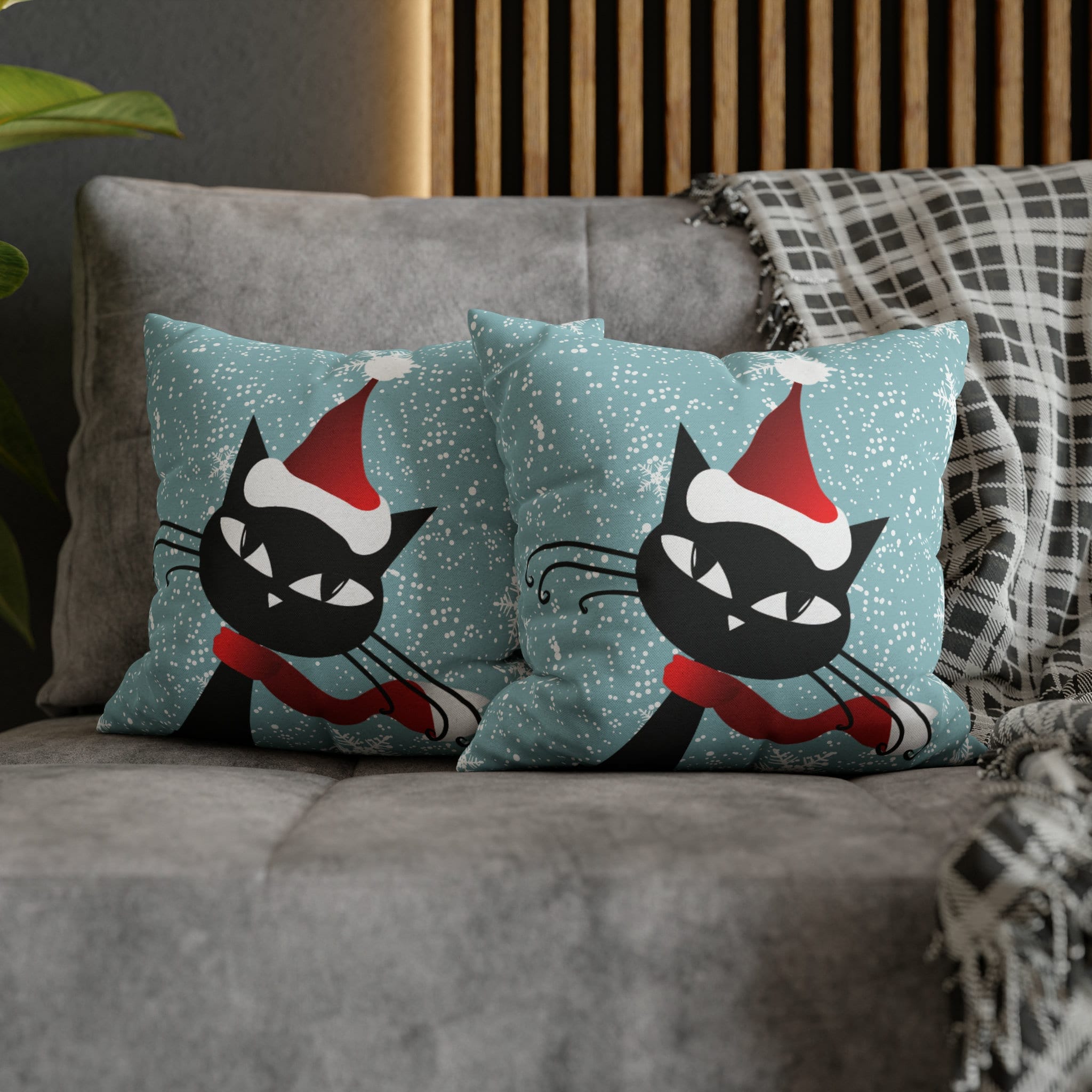 Kate McEnroe New York Retro Atomic Cat Snowflakes Pillow Cover, Mid Century Modern Blue Holiday Cushion Covers, MCM Pillow CaseThrow Pillow Covers33832761851449409032