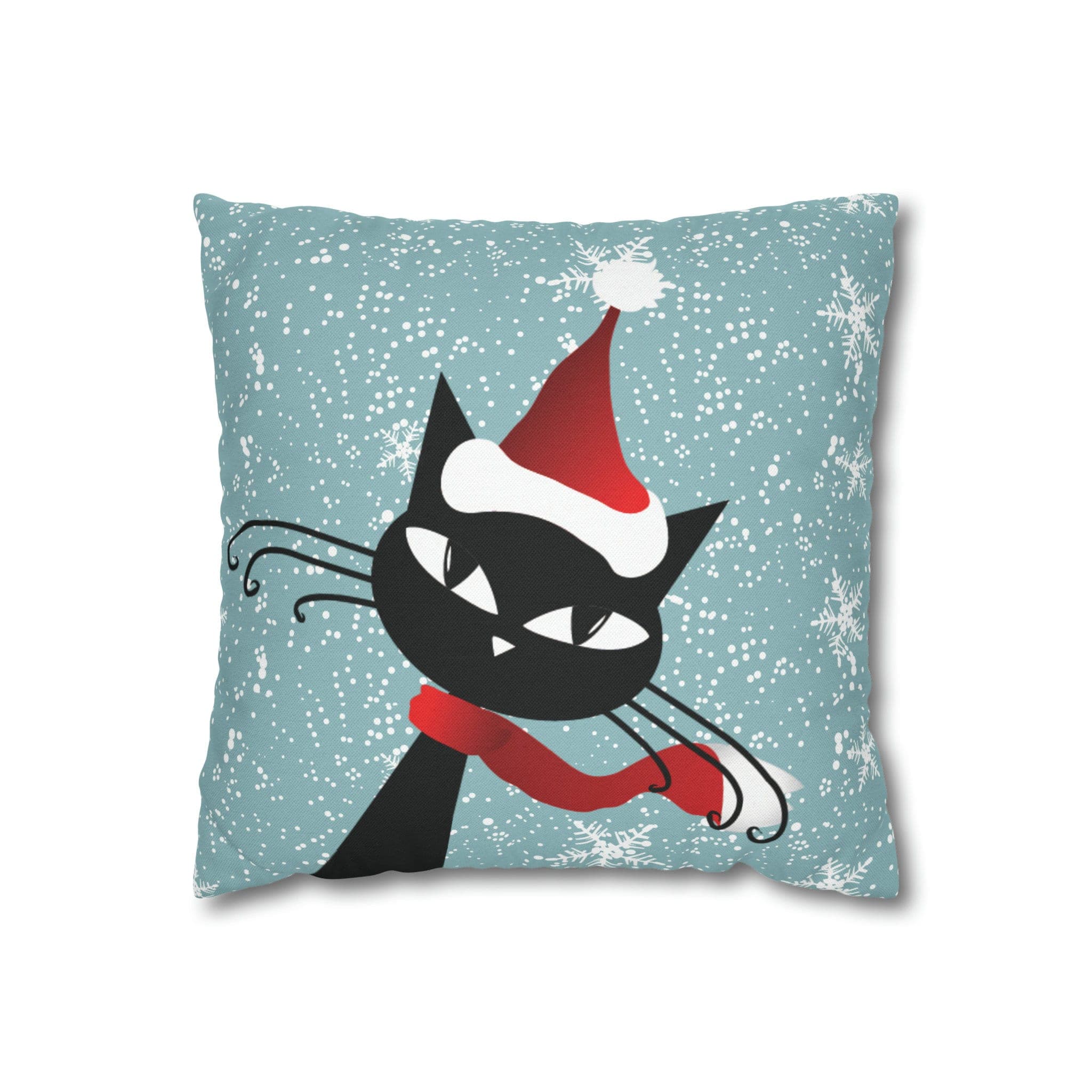 Kate McEnroe New York Retro Atomic Cat Snowflakes Pillow Cover, Mid Century Modern Blue Holiday Cushion Covers, MCM Pillow CaseThrow Pillow Covers33832761851449409032