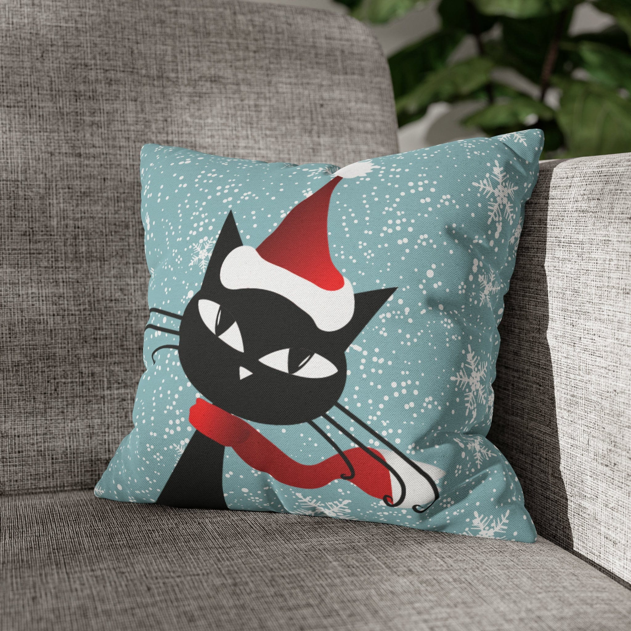 Kate McEnroe New York Retro Atomic Cat Snowflakes Pillow Cover, Mid Century Modern Blue Holiday Cushion Covers, MCM Pillow CaseThrow Pillow Covers33832761851449409032