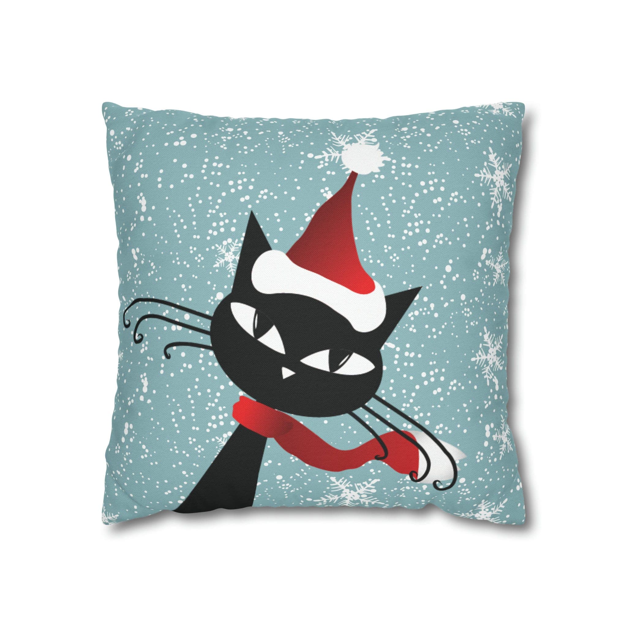 Kate McEnroe New York Retro Atomic Cat Snowflakes Pillow Cover, Mid Century Modern Blue Holiday Cushion Covers, MCM Pillow CaseThrow Pillow Covers33832761851449409032