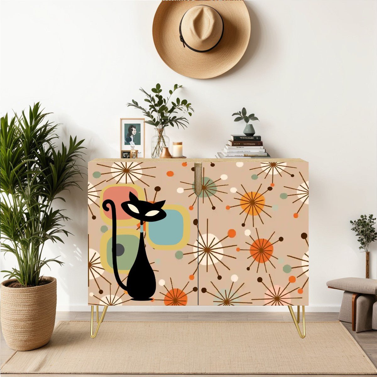 Kate McEnroe New York Retro Atomic Cat Starburst Storage Cabinet, Mid Century Modern 50s Space Age SideboardStorage Cabinets52USMTvy8o