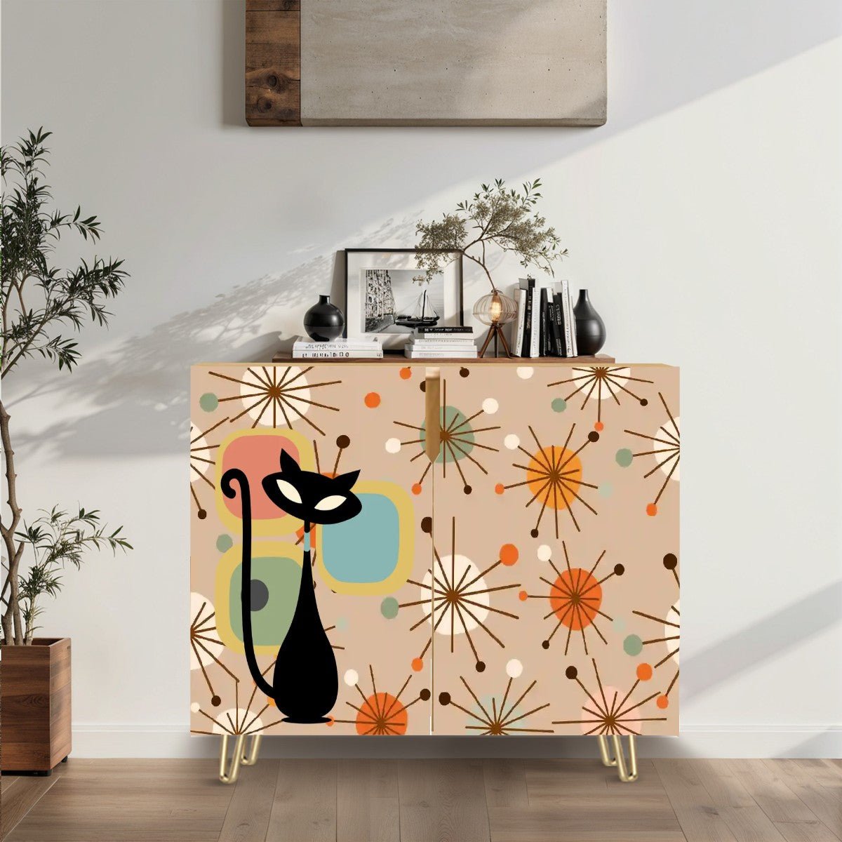 Kate McEnroe New York Retro Atomic Cat Starburst Storage Cabinet, Mid Century Modern 50s Space Age SideboardStorage Cabinets52USMTvy8o