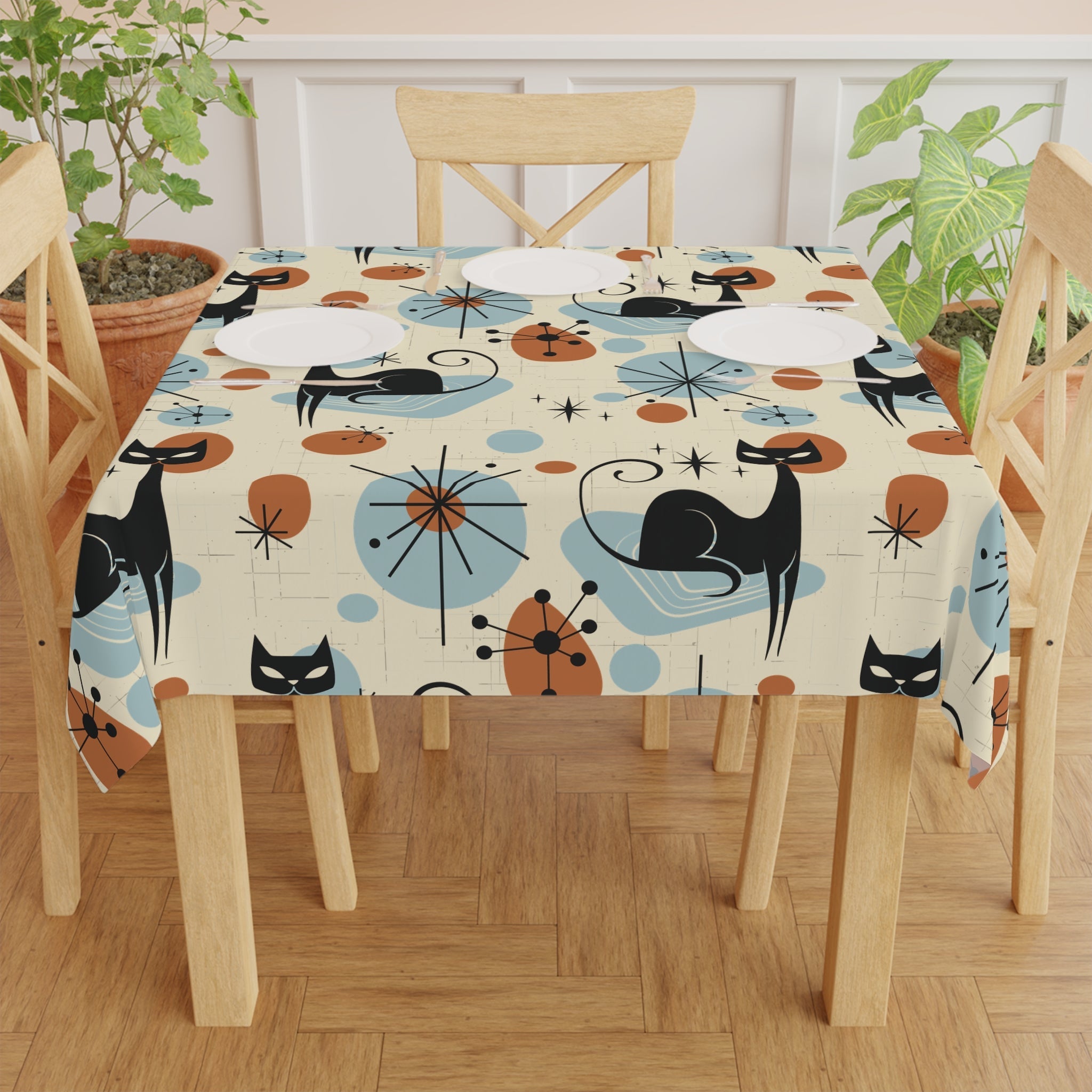 Kate McEnroe New York Retro Atomic Cat Tablecloth, Mid Century Modern Dining Table Cover, MCM Starburst Cozy Home Decor, MCM Starburst Vintage Kitchen DecorTablecloths27553182531063909558