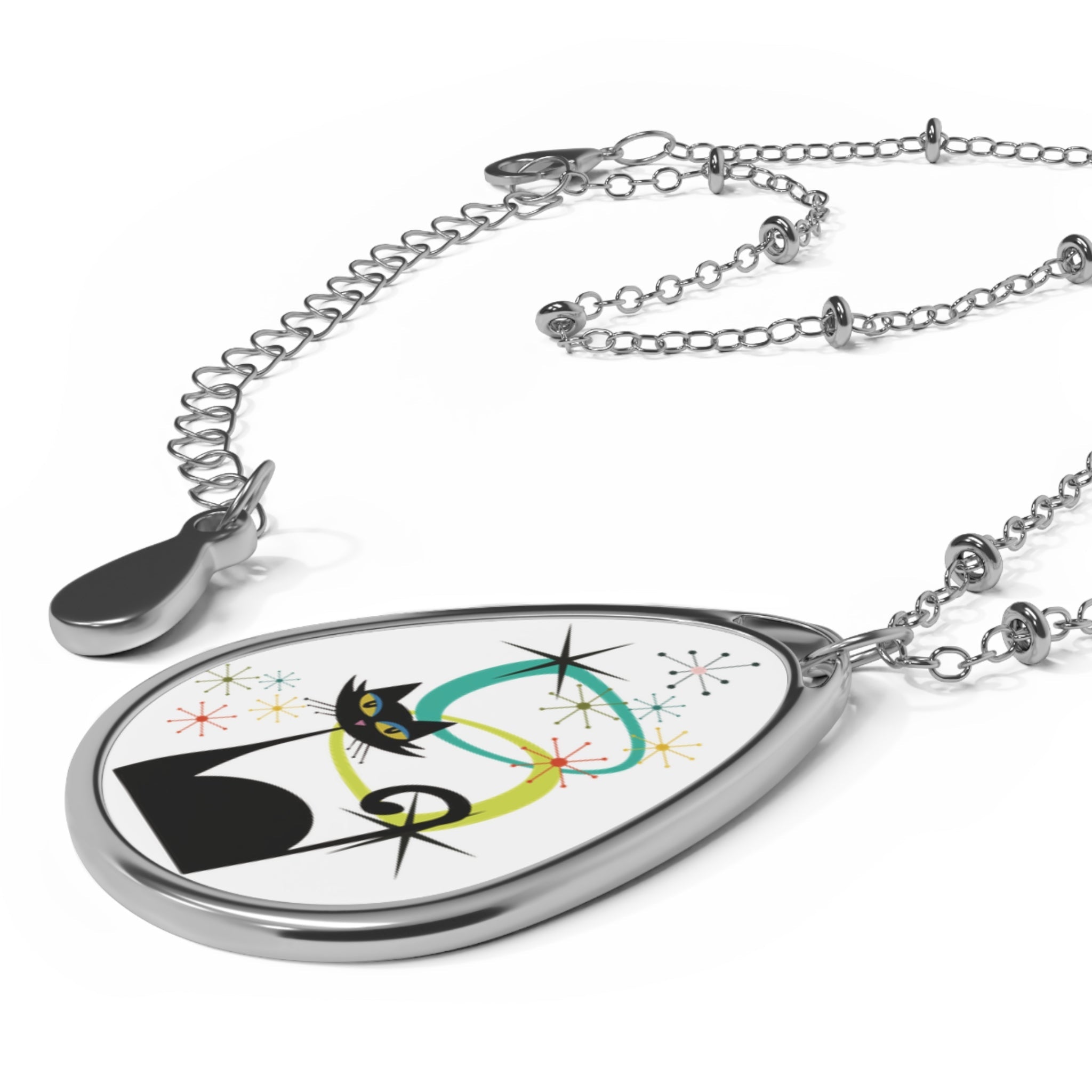 Kate McEnroe New York Retro Atomic Cat Teardrop Necklace, Mid Century Modern Space Age Starburst Pendant, 50s Mod JewelryNecklaces30382827464019138215