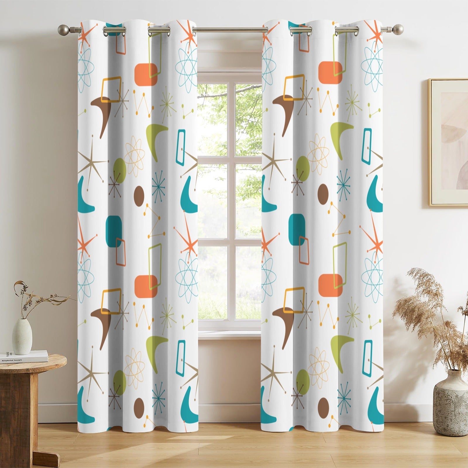 Kate McEnroe New York Retro Atomic Curtains, Mid Century Modern Boomerang Window DrapesWindow CurtainsD3370191