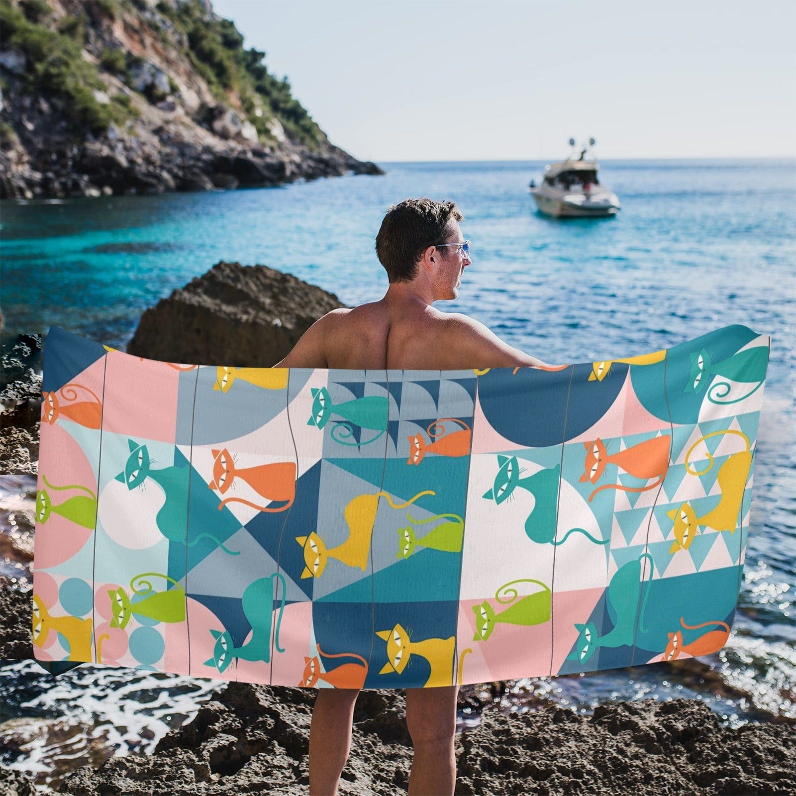 Kate McEnroe New York Retro Atomic Kitschy Cat Beach TowelBeach TowelsD2837140