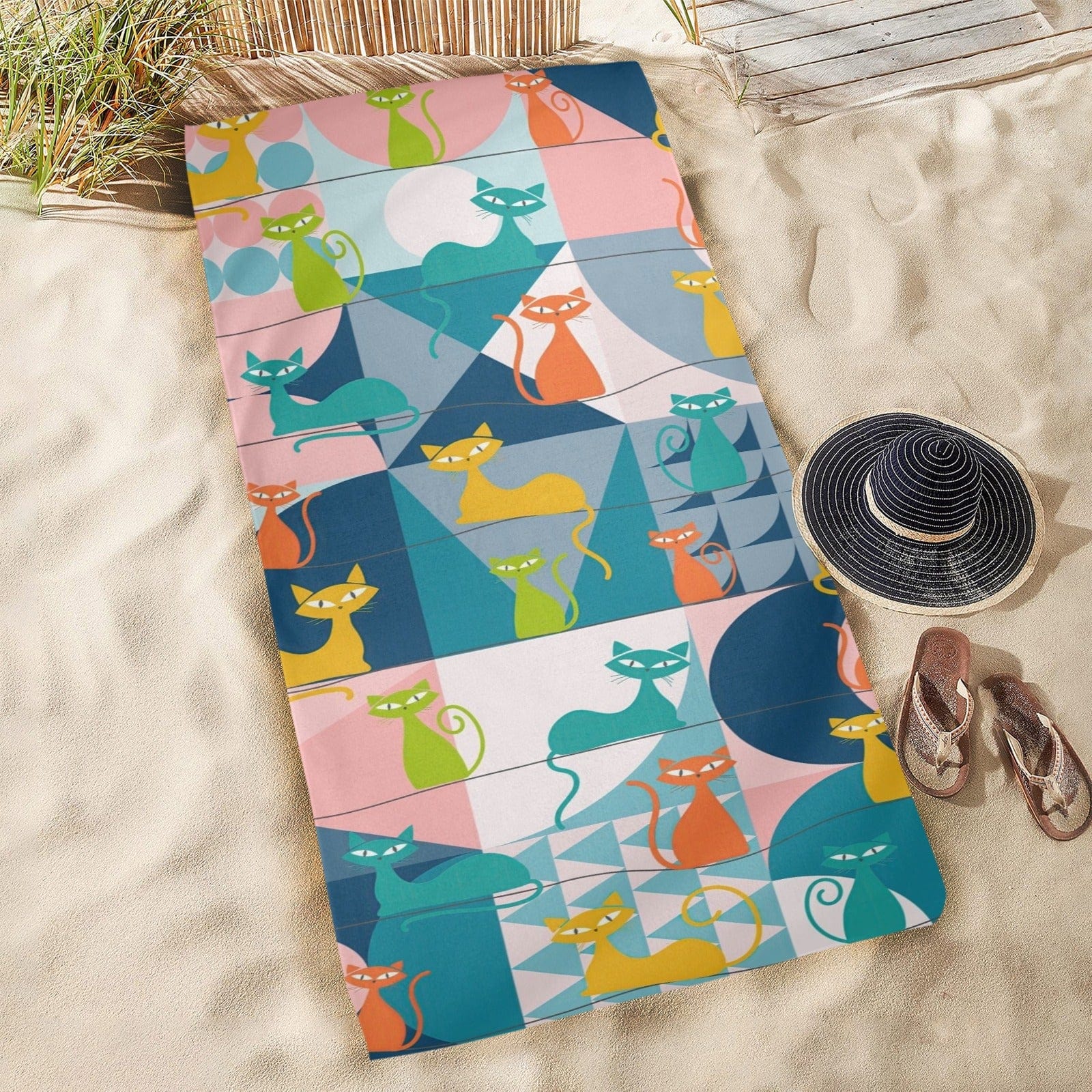 Kate McEnroe New York Retro Atomic Kitschy Cat Beach TowelBeach TowelsD2837140