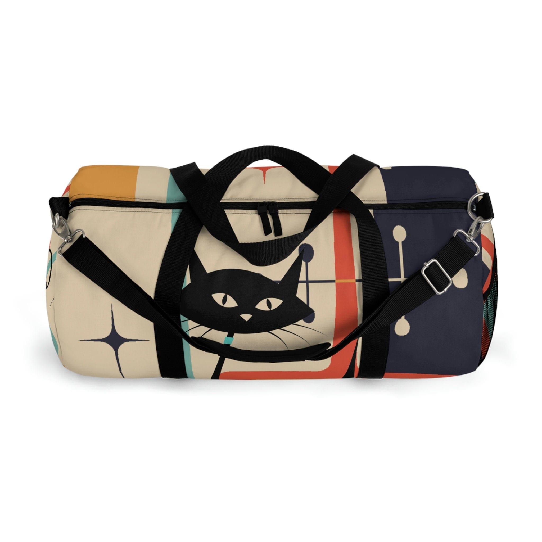 Kate McEnroe New York Retro Atomic Kitschy Cat Duffel Bag, Mid Century Modern Workout, Gym, Yoga Gear for Fitness Enthusiasts, Versatile Storage, Travel AdventureDuffel Bags41605741906147508582