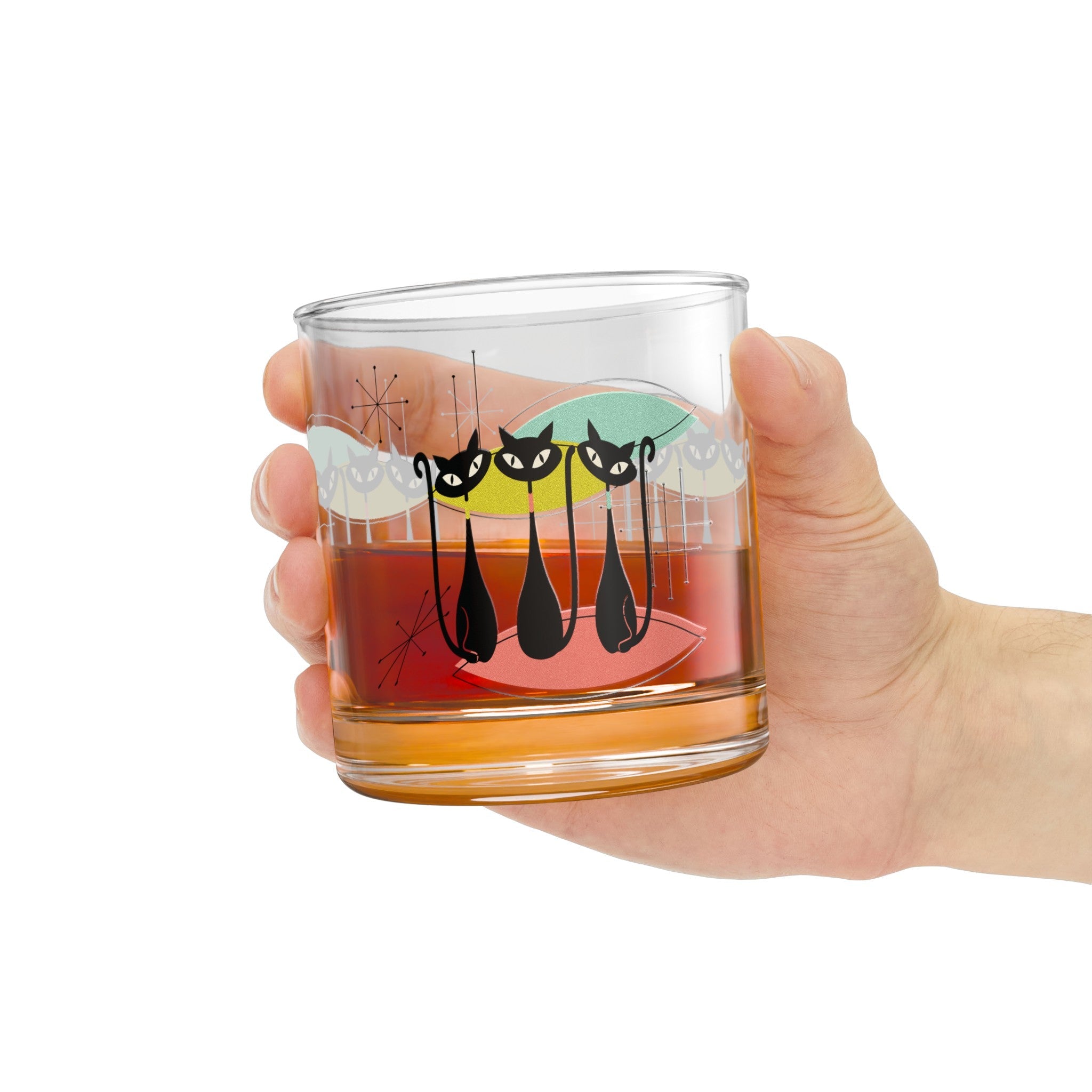 Kate McEnroe New York Retro Atomic Kitschy Cat Rocks Glass, MCM Glassware Gifts, Starburst Party Drinkware, Mid Century Modern Mixology, Atomic Era Cocktail GlassCocktail Glasses30620500494566892343