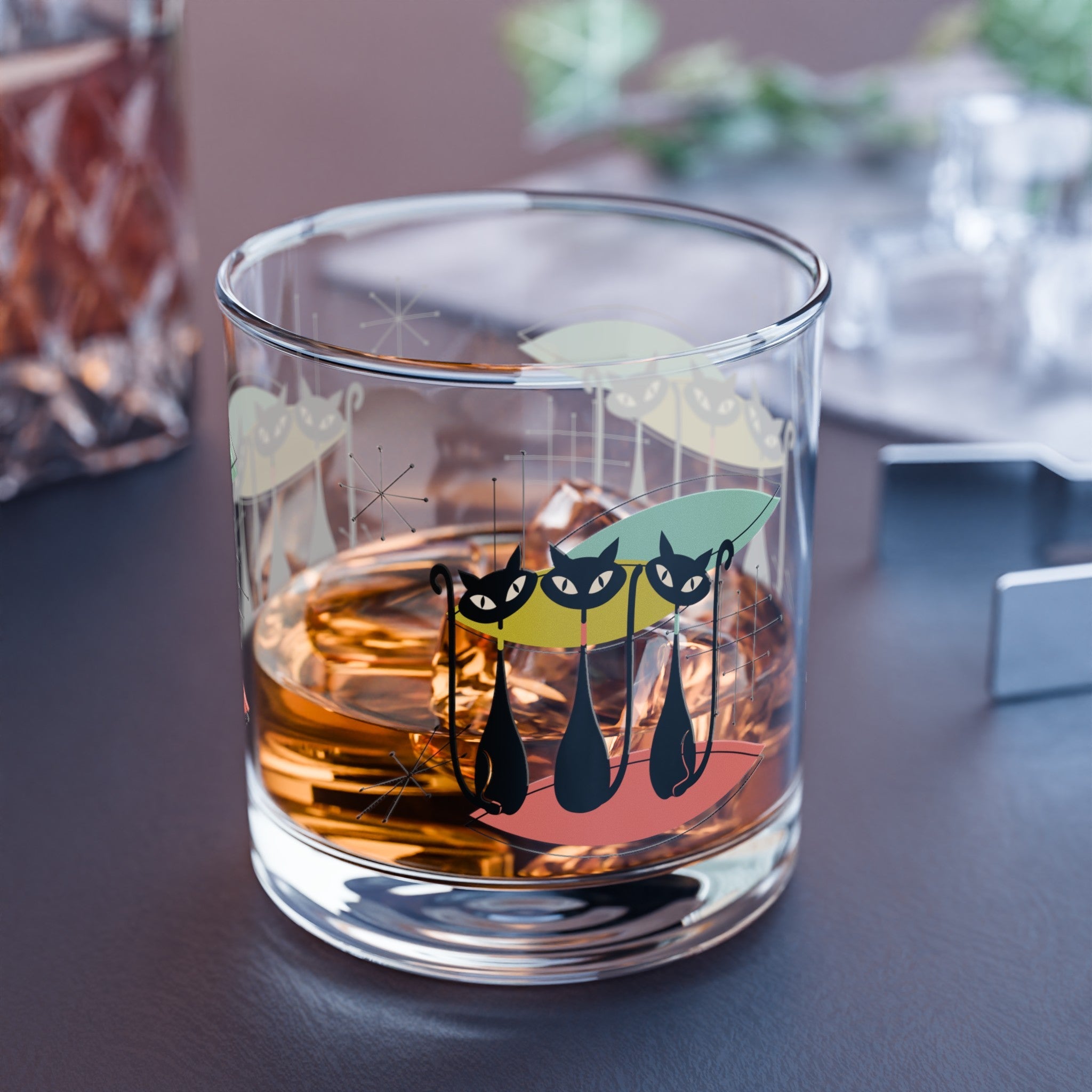 Kate McEnroe New York Retro Atomic Kitschy Cat Rocks Glass, MCM Glassware Gifts, Starburst Party Drinkware, Mid Century Modern Mixology, Atomic Era Cocktail GlassCocktail Glasses30620500494566892343