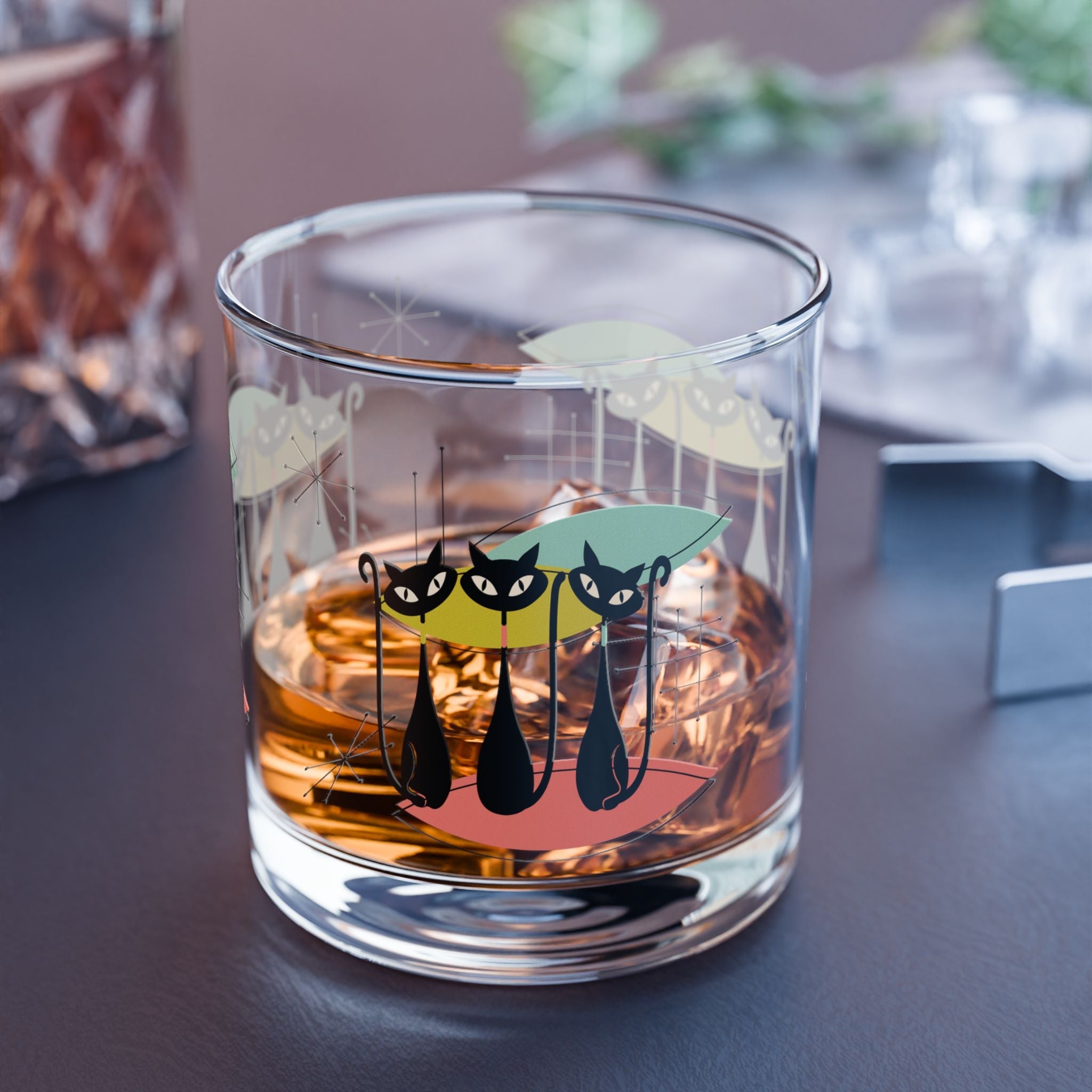 Kate McEnroe New York Retro Atomic Kitschy Cat Rocks Glass, MCM Glassware Gifts, Starburst Party Drinkware, Mid Century Modern Mixology, Atomic Era Cocktail GlassCocktail Glasses30620500494566892343