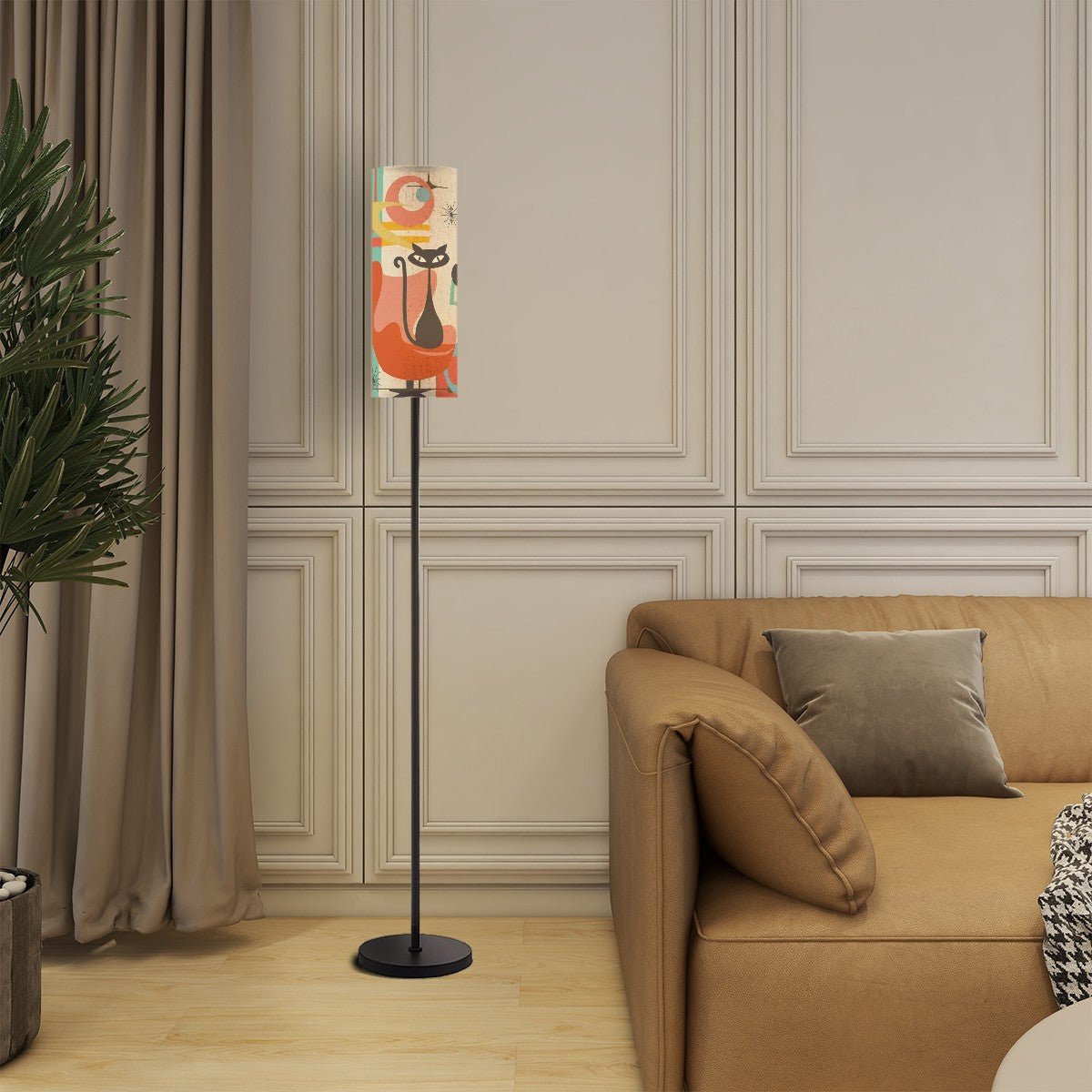 Kate McEnroe New York Retro Atomic Kitschy Cat Tall Floor Lamp, Mid Century Modern Teal Orange Mod LightingFloor LampsMx7wFH9EWX