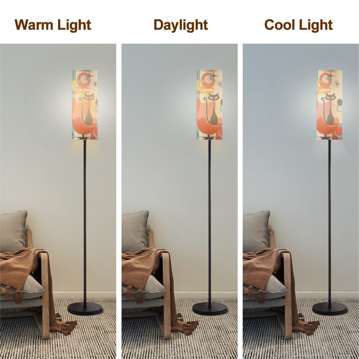Kate McEnroe New York Retro Atomic Kitschy Cat Tall Floor Lamp, Mid Century Modern Teal Orange Mod LightingFloor LampsMx7wFH9EWX