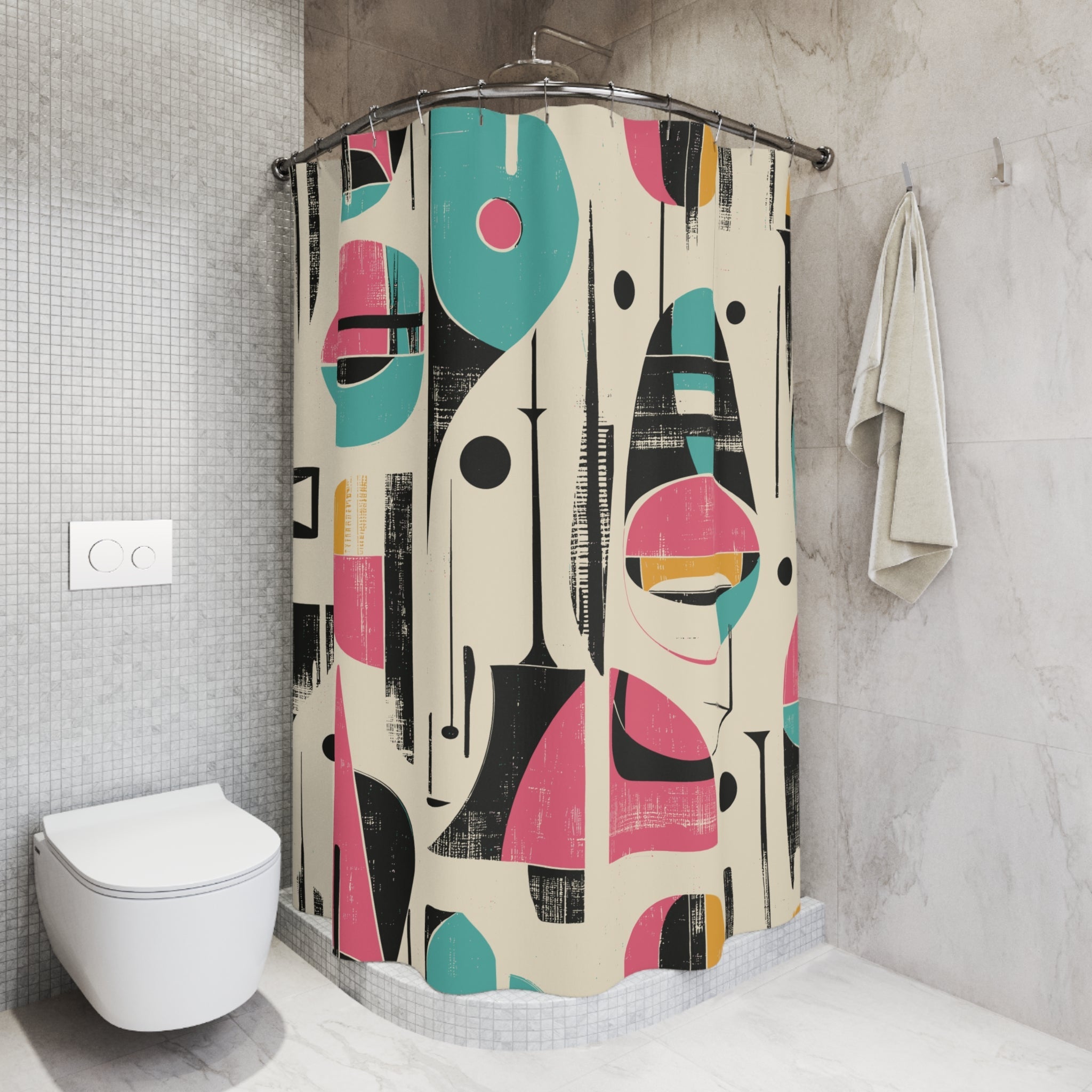 Kate McEnroe New York Retro Atomic Mid Century Modern Abstract Shower Curtain, Teal Pink Geometric 50s Bathroom Art, Vintage Style Home DecorShower Curtains29958799416143573851