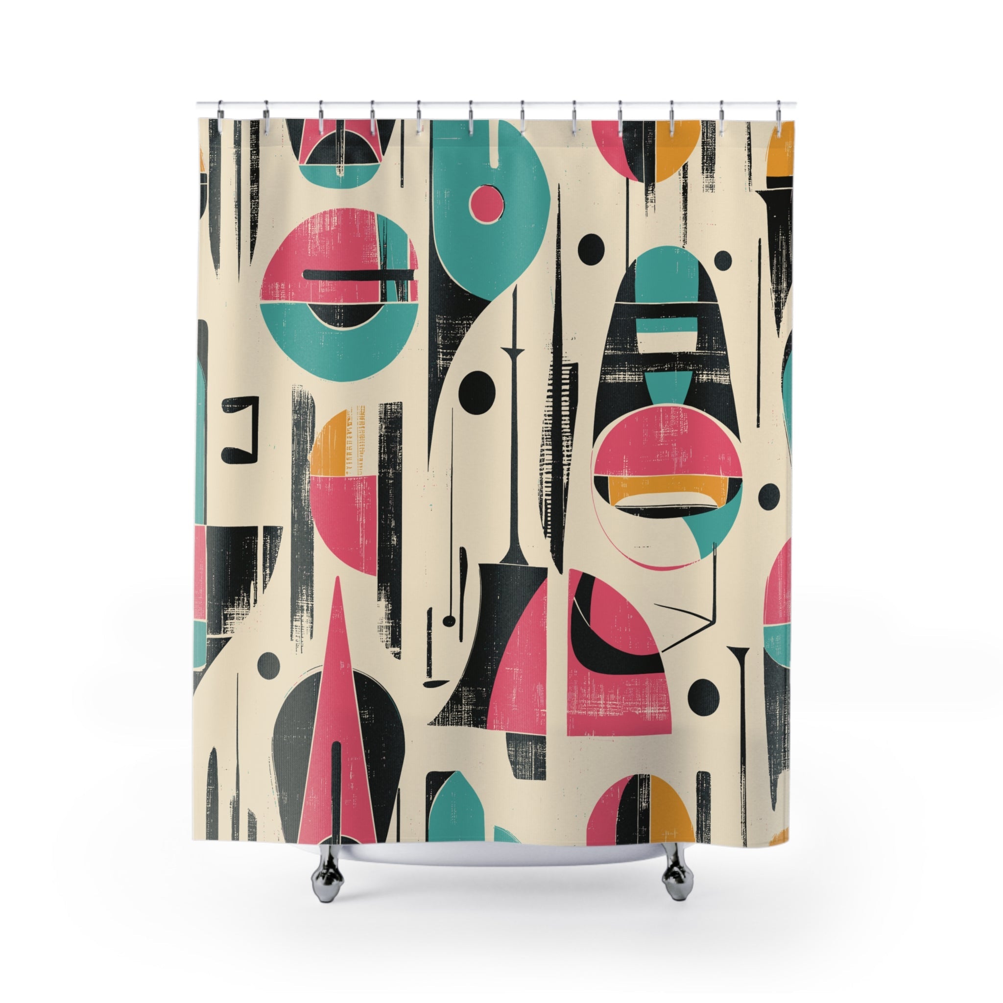 Kate McEnroe New York Retro Atomic Mid Century Modern Abstract Shower Curtain, Teal Pink Geometric 50s Bathroom Art, Vintage Style Home DecorShower Curtains29958799416143573851