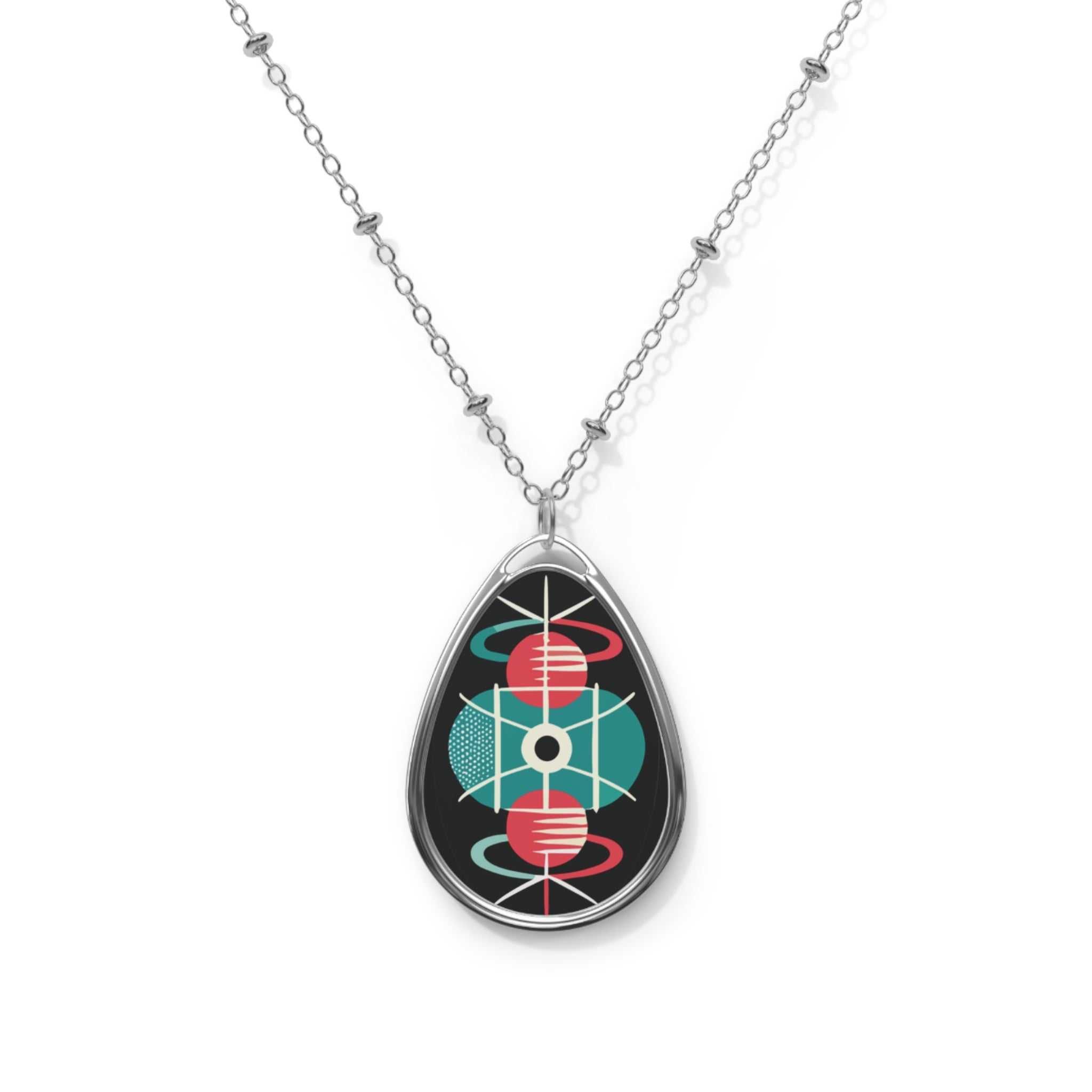 Kate McEnroe New York Retro Atomic Mid Century Modern Teardrop Necklace, Space Age Geometric Pendant, 50s Mod JewelryNecklaces13146795218786007474