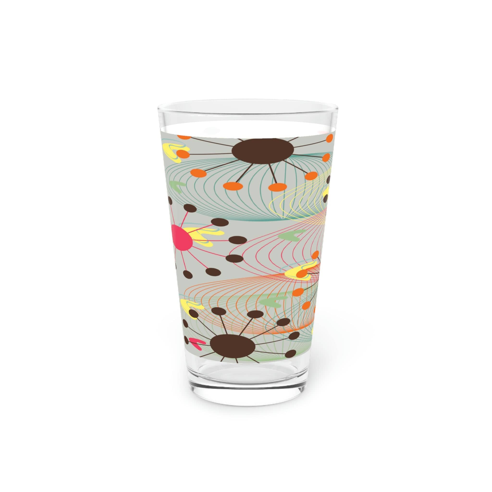 Kate McEnroe New York Retro Atomic Starburst Boomerang Pint Glass, Mid Century Modern Geometric Gray, Pink, Orange, Yellow Drinkware, MCM Shaker Glass, Beer GlassBeer Glasses10955059267608630785