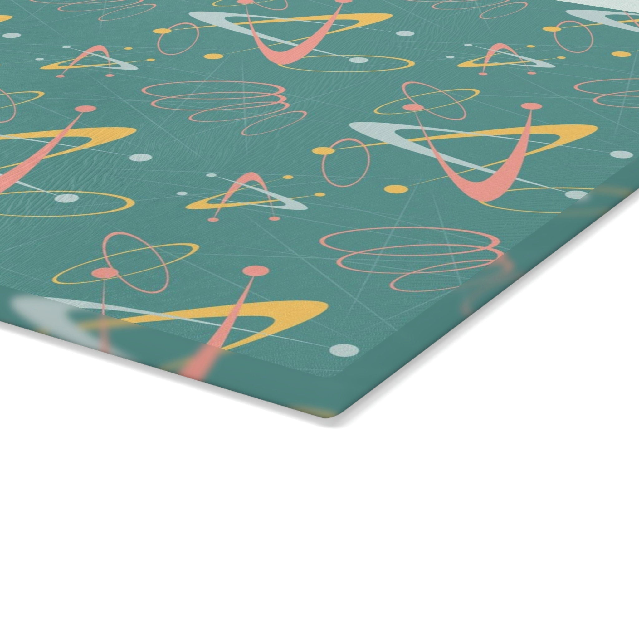 Kate McEnroe New York Retro Atomic Starburst Glass Cutting Board, 50s Mid Century Modern Teal, Pink, Yellow Boomerang Tempered Glass Chopping Board, Gift for MomCutting Boards43223678332635311404