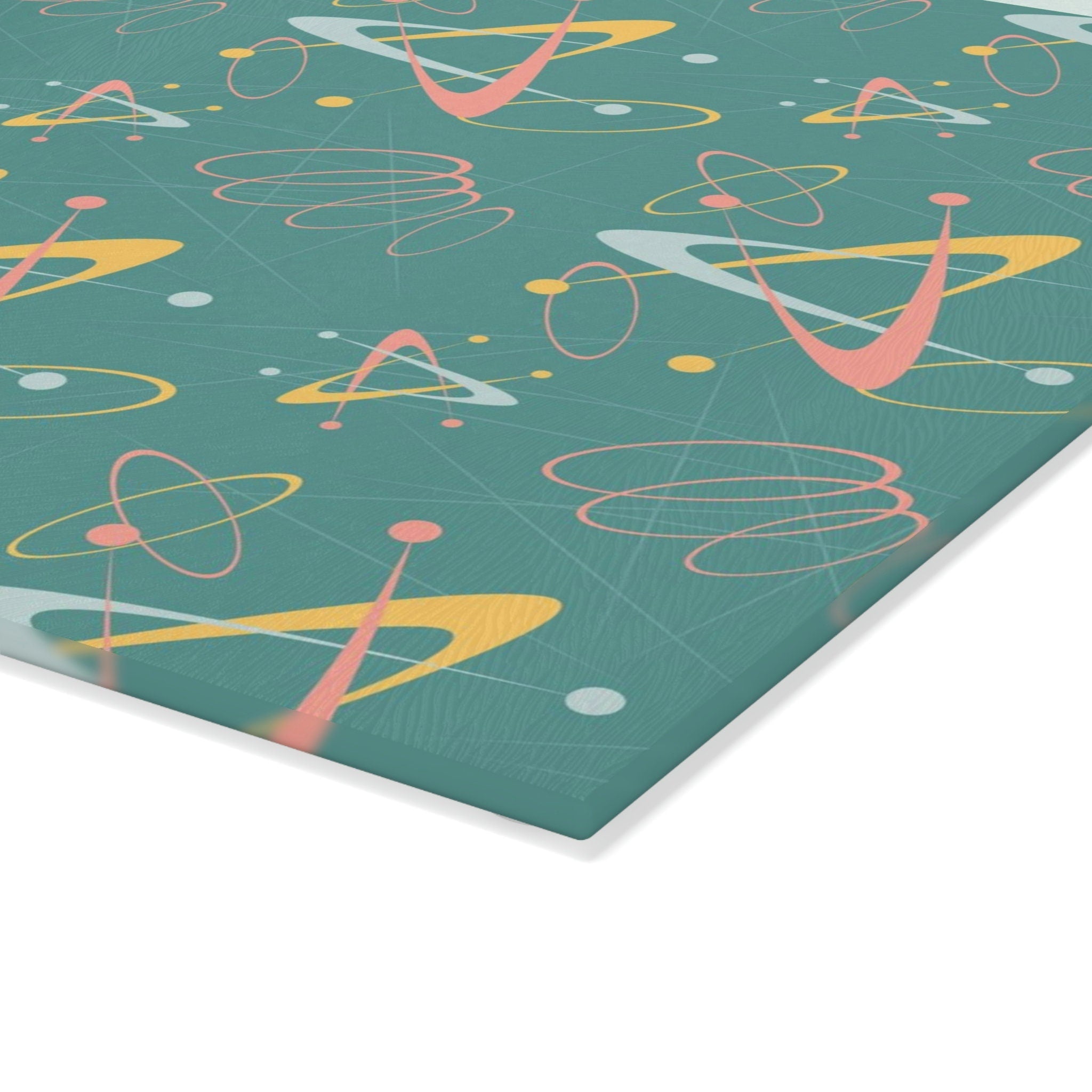 Kate McEnroe New York Retro Atomic Starburst Glass Cutting Board, 50s Mid Century Modern Teal, Pink, Yellow Boomerang Tempered Glass Chopping Board, Gift for MomCutting Boards43223678332635311404