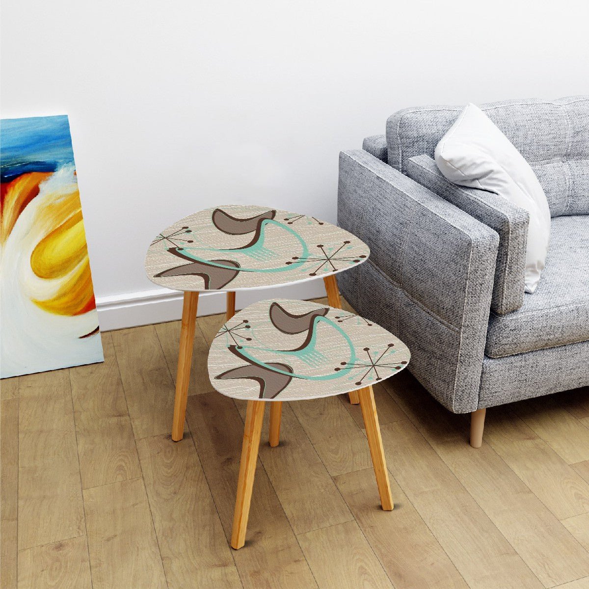 Kate McEnroe New York Retro Atomic Starburst Nesting Tables, Mid Century Modern Boomerang Accent FurnitureNesting TablesRqaCQj5O94