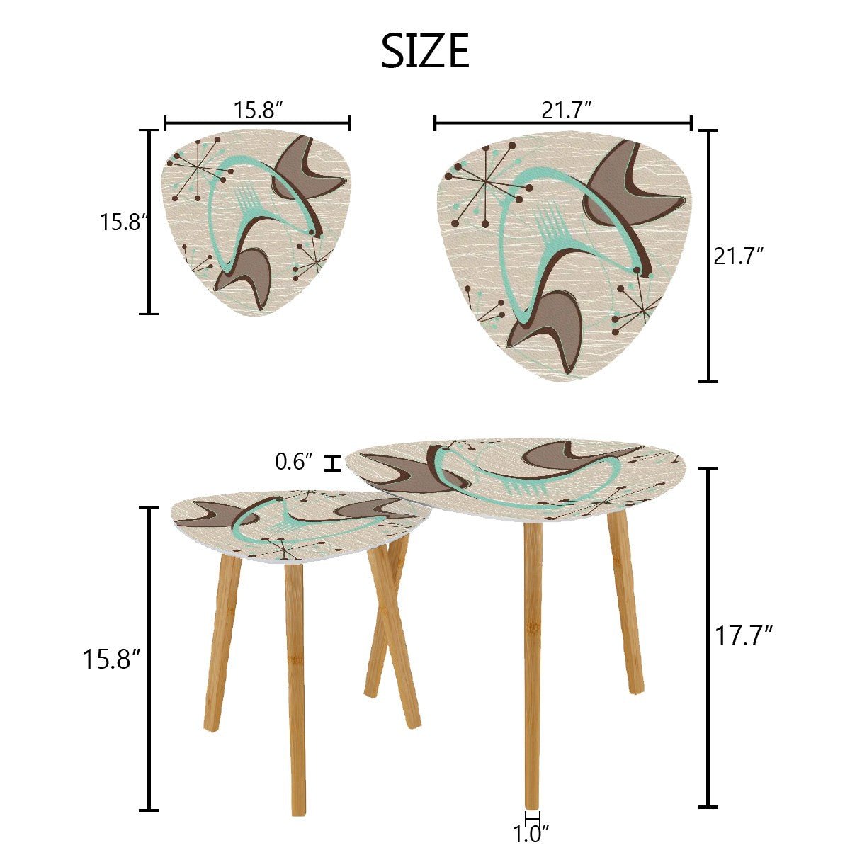 Kate McEnroe New York Retro Atomic Starburst Nesting Tables, Mid Century Modern Boomerang Accent FurnitureNesting TablesRqaCQj5O94