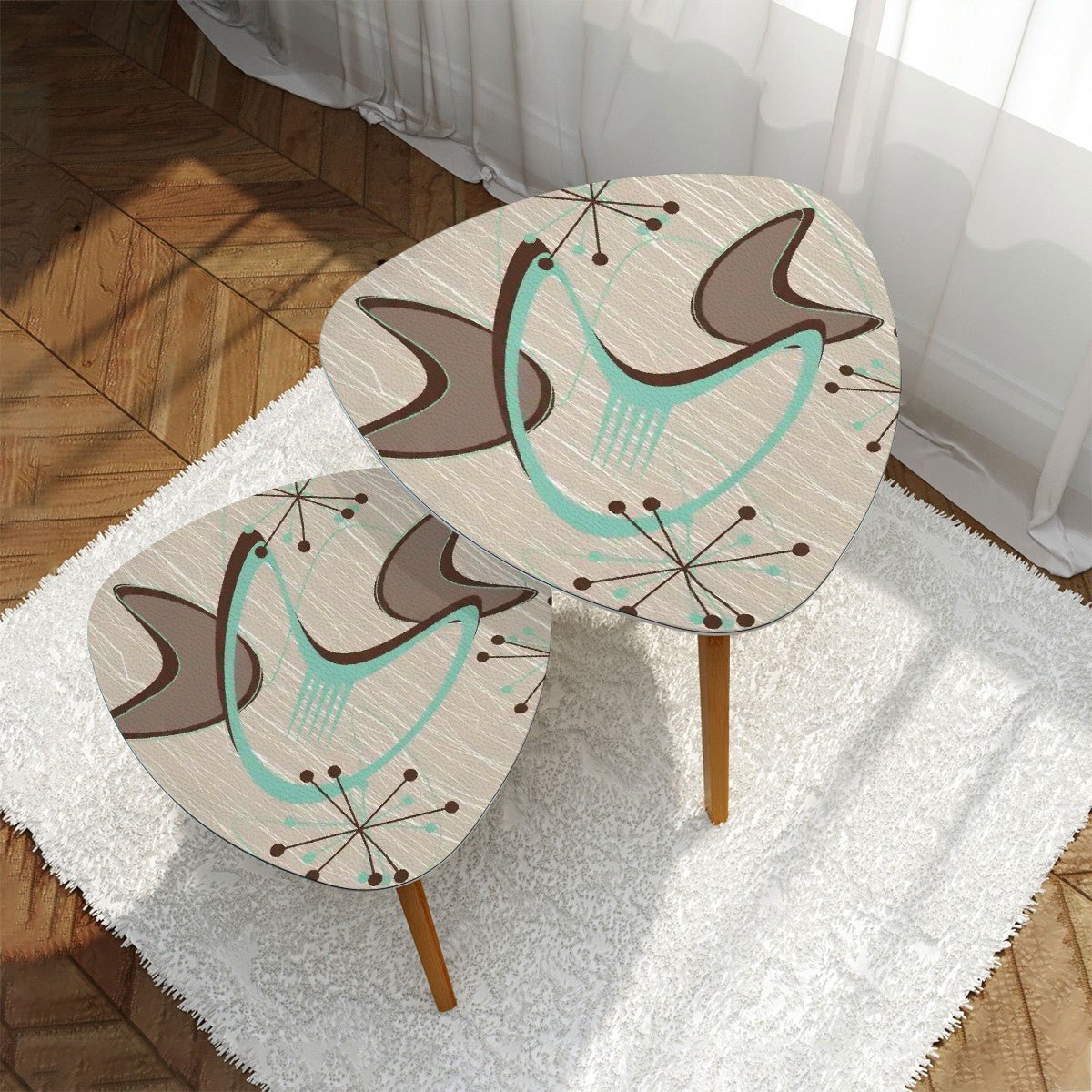 Kate McEnroe New York Retro Atomic Starburst Nesting Tables, Mid Century Modern Boomerang Accent FurnitureNesting TablesRqaCQj5O94