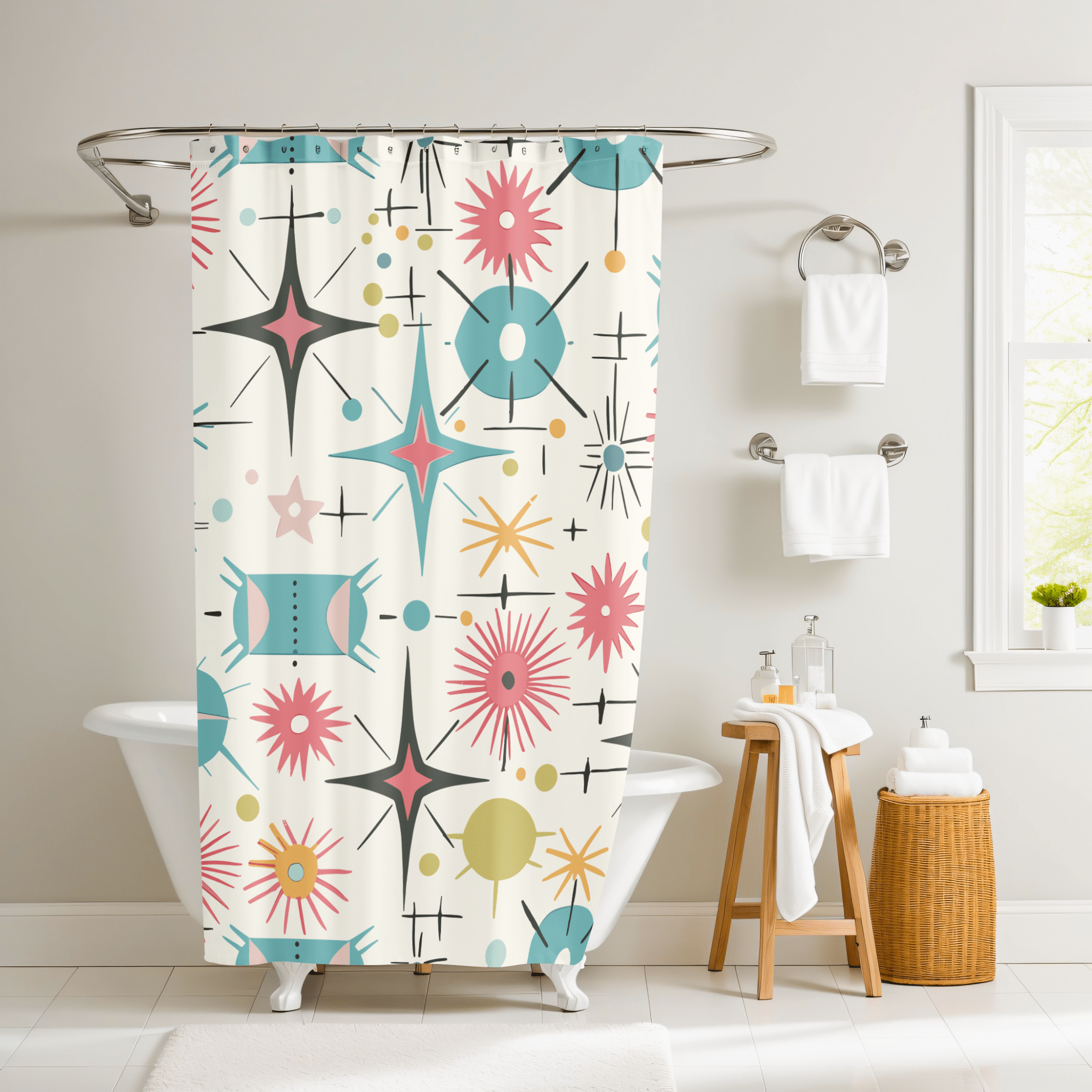 Kate McEnroe New York Retro Atomic Starburst Shower Curtain Mid Century Modern Bathroom DecorShower Curtains25623870273324978172
