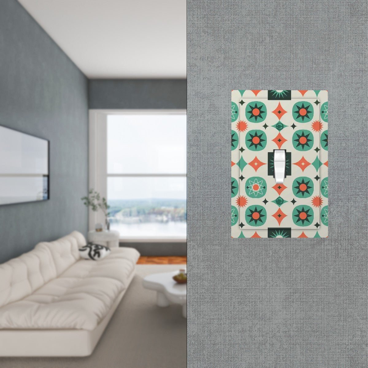 Kate McEnroe New York Retro Atomic Starburst Switch Plate, Mid Century Modern Teal OrangeSwitch PlatesXzKQHWacPm
