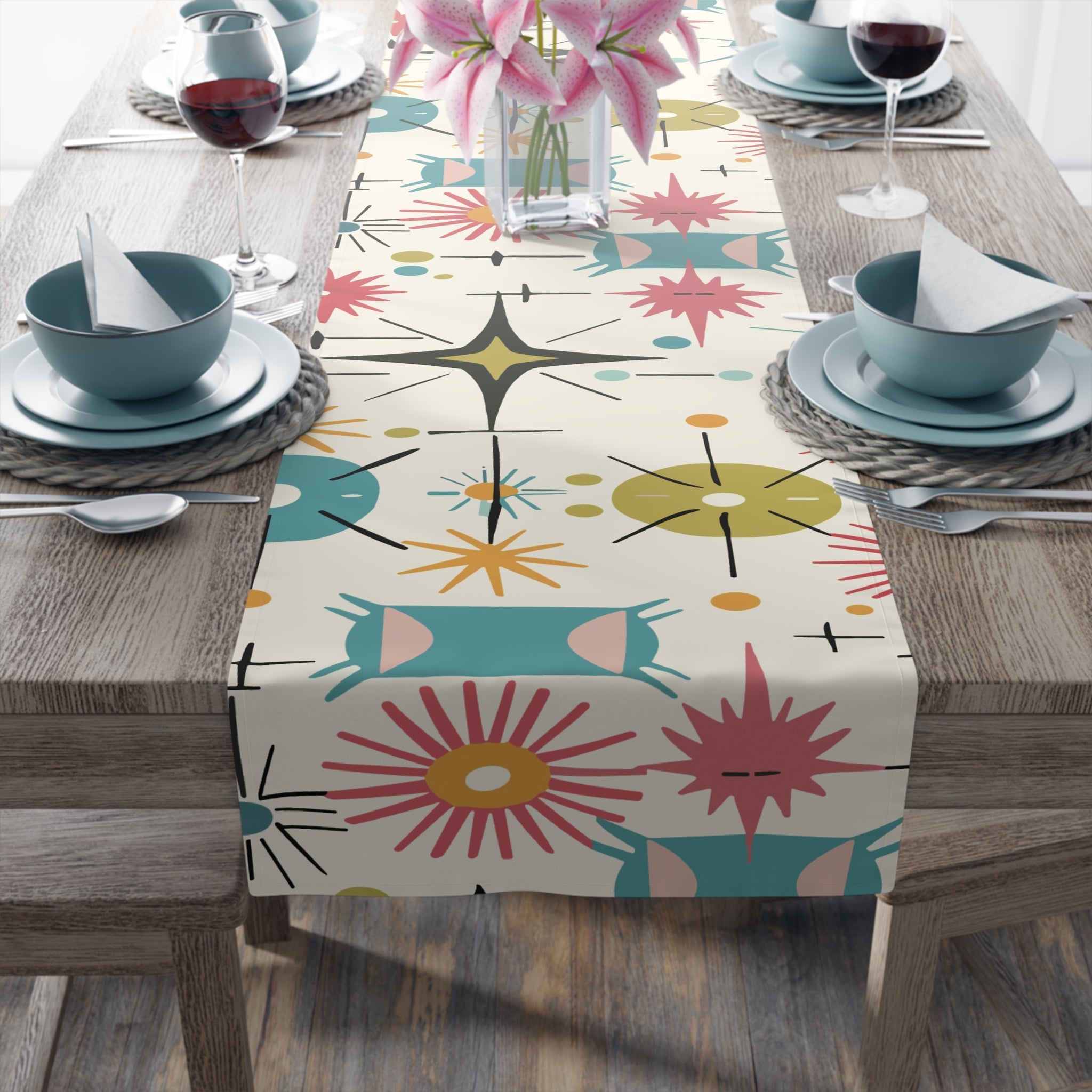 Kate McEnroe New York Retro Atomic Starburst Table Runner Mid Century Modern Dining Table LinensTable Runners39478693400367667217
