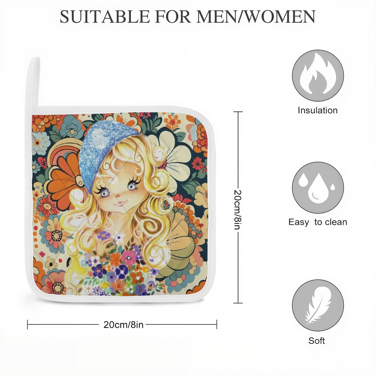 Kate McEnroe New York Retro Big Eyed Girl 70 Flower Power Pot Holderpot holdercXj0rFxx1U