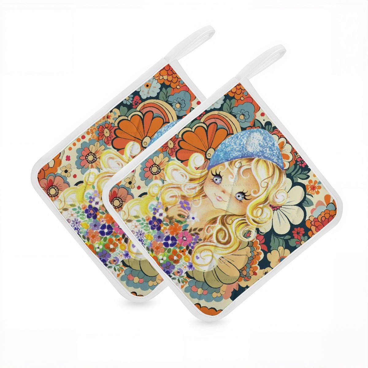 Kate McEnroe New York Retro Big Eyed Girl 70 Flower Power Pot Holderpot holdercXj0rFxx1U