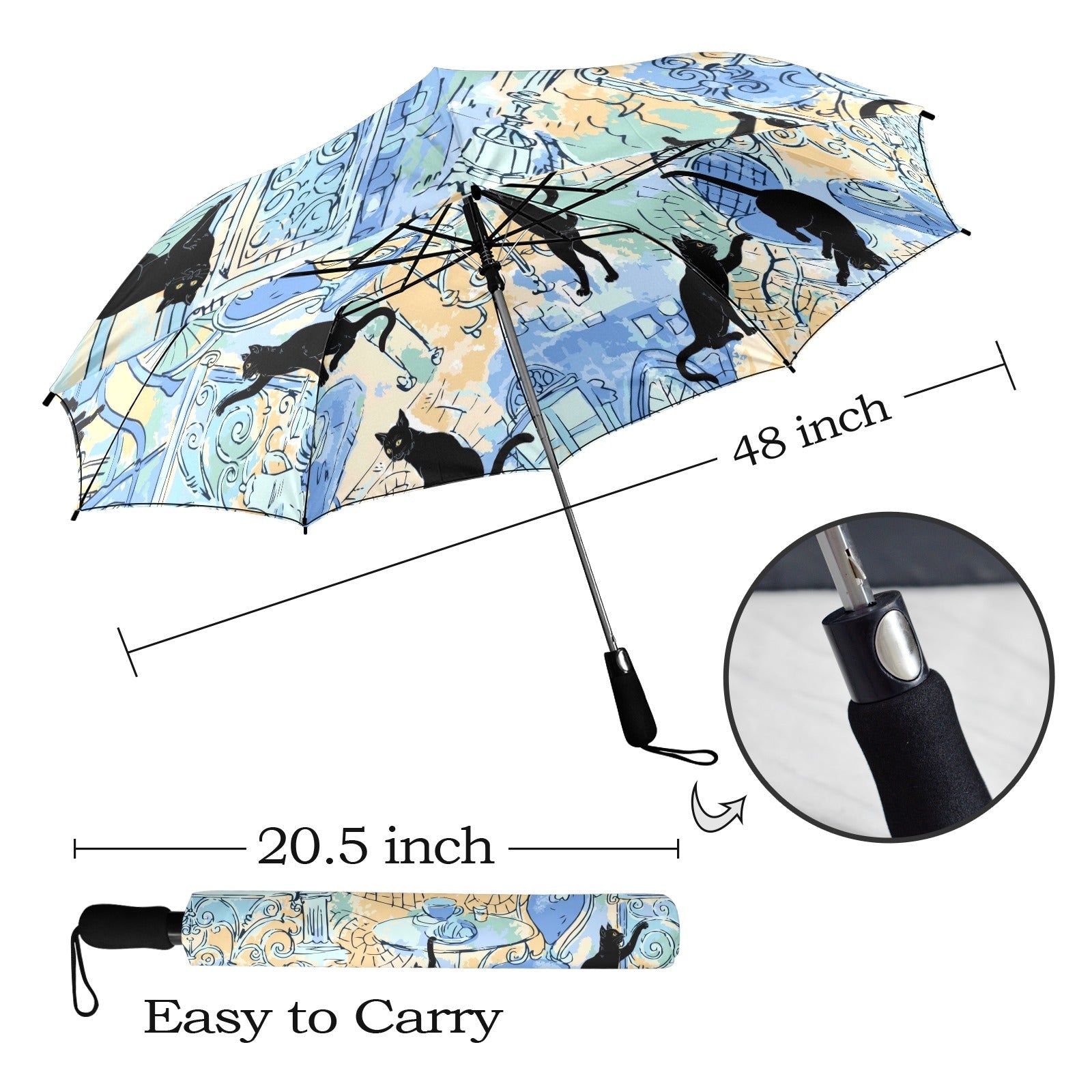 Kate McEnroe New York Retro Black Cat Umbrella, Mid Century Modern Parisian Art Rain GearUmbrellas25823774666613274504