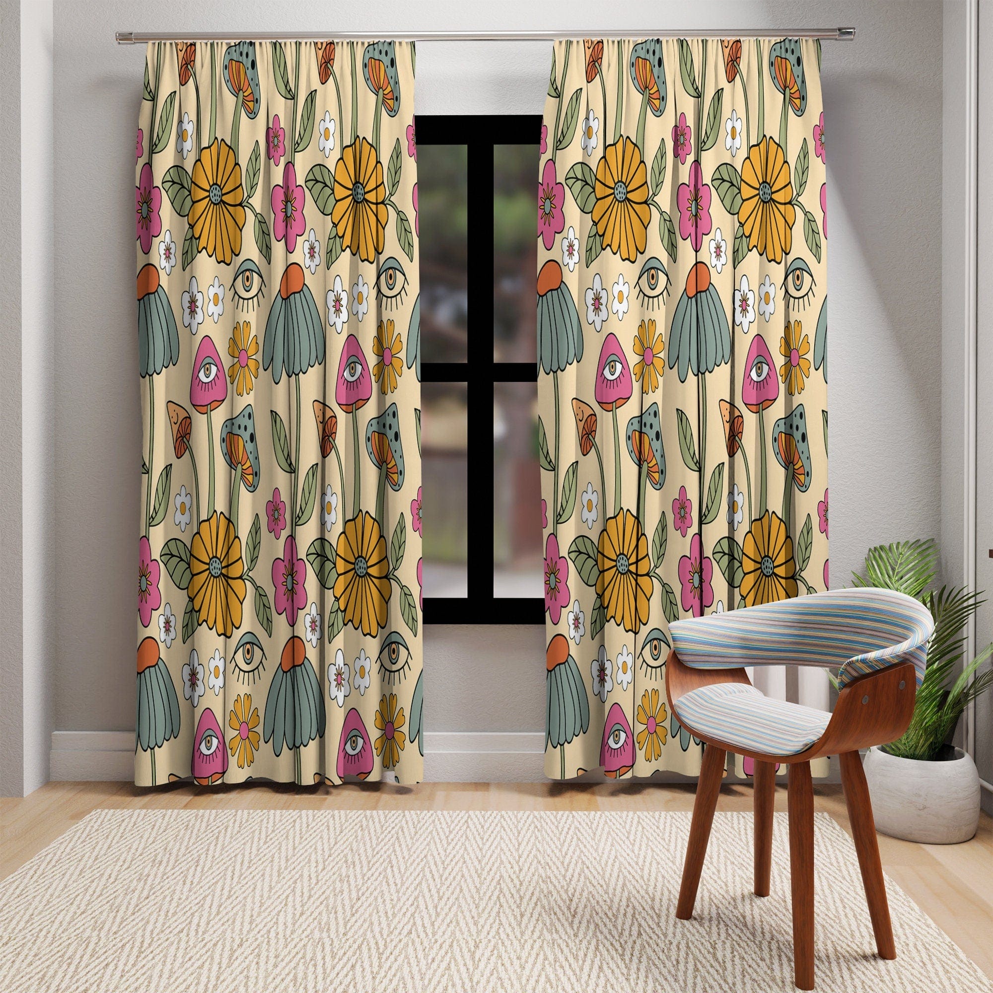 Kate McEnroe New York Retro Boho Hippie Mushroom Cottagecore Aesthetic Window CurtainWindow Curtains50x84 - DoublePanel