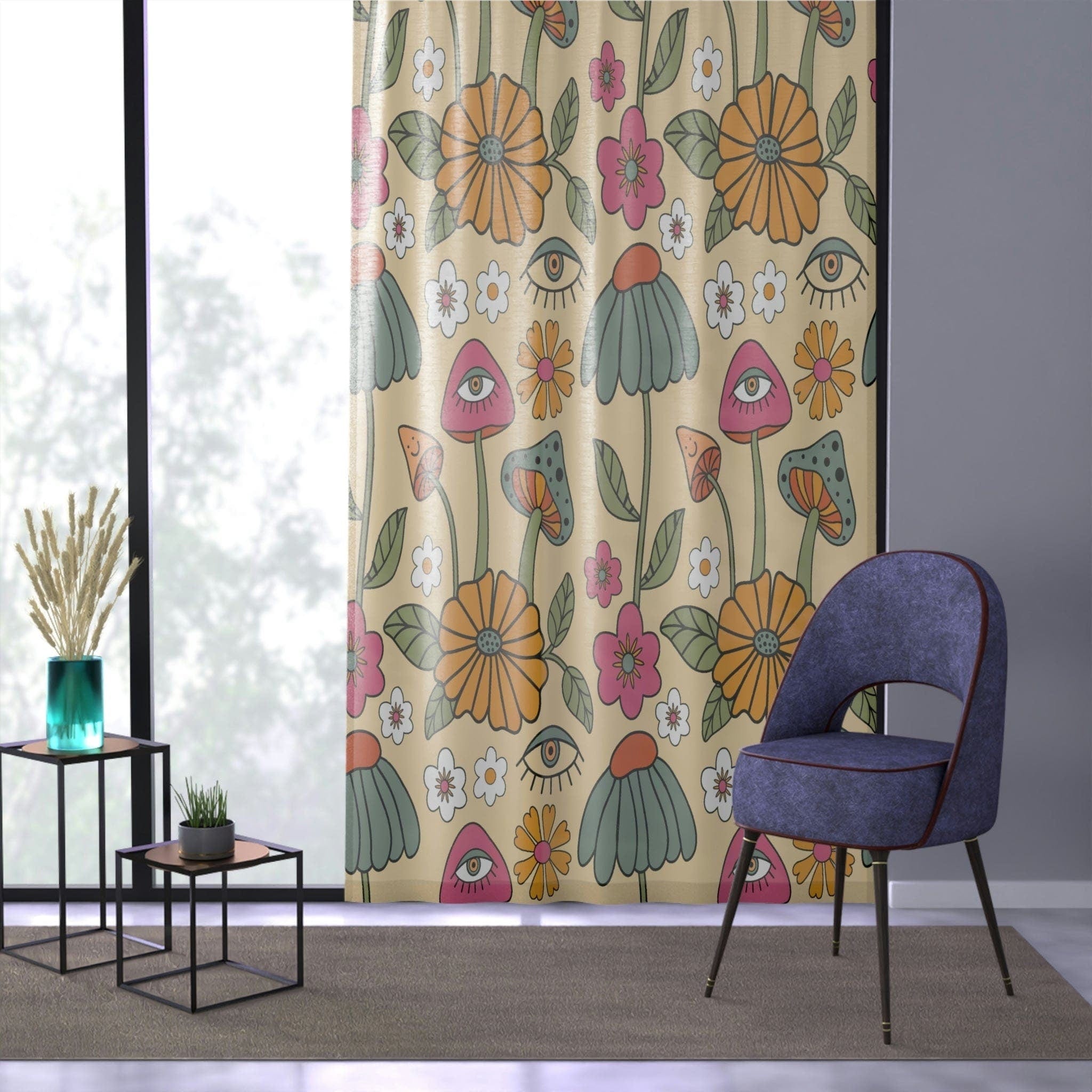 Kate McEnroe New York Retro Boho Hippie Mushroom Cottagecore Aesthetic Window CurtainWindow Curtains50x84 - DoublePanel