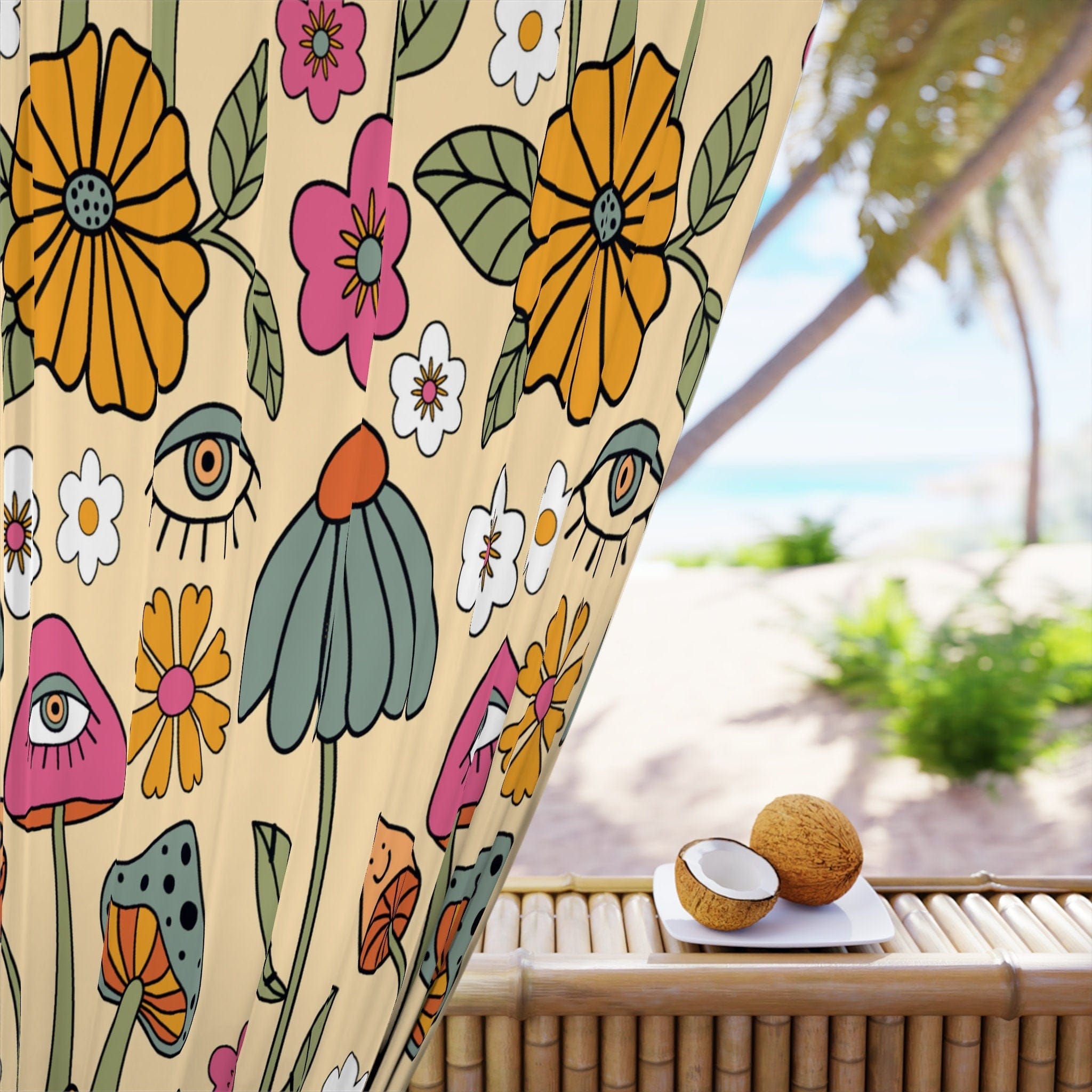 Kate McEnroe New York Retro Boho Hippie Mushroom Cottagecore Aesthetic Window CurtainWindow Curtains50x84 - SinglePanel