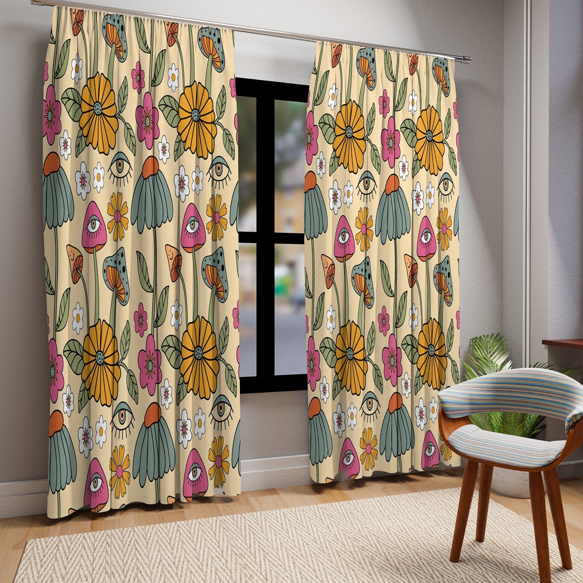 Kate McEnroe New York Retro Boho Hippie Mushroom Cottagecore Aesthetic Window CurtainWindow CurtainsCurtainSheer - 50x84 - DoublePanel