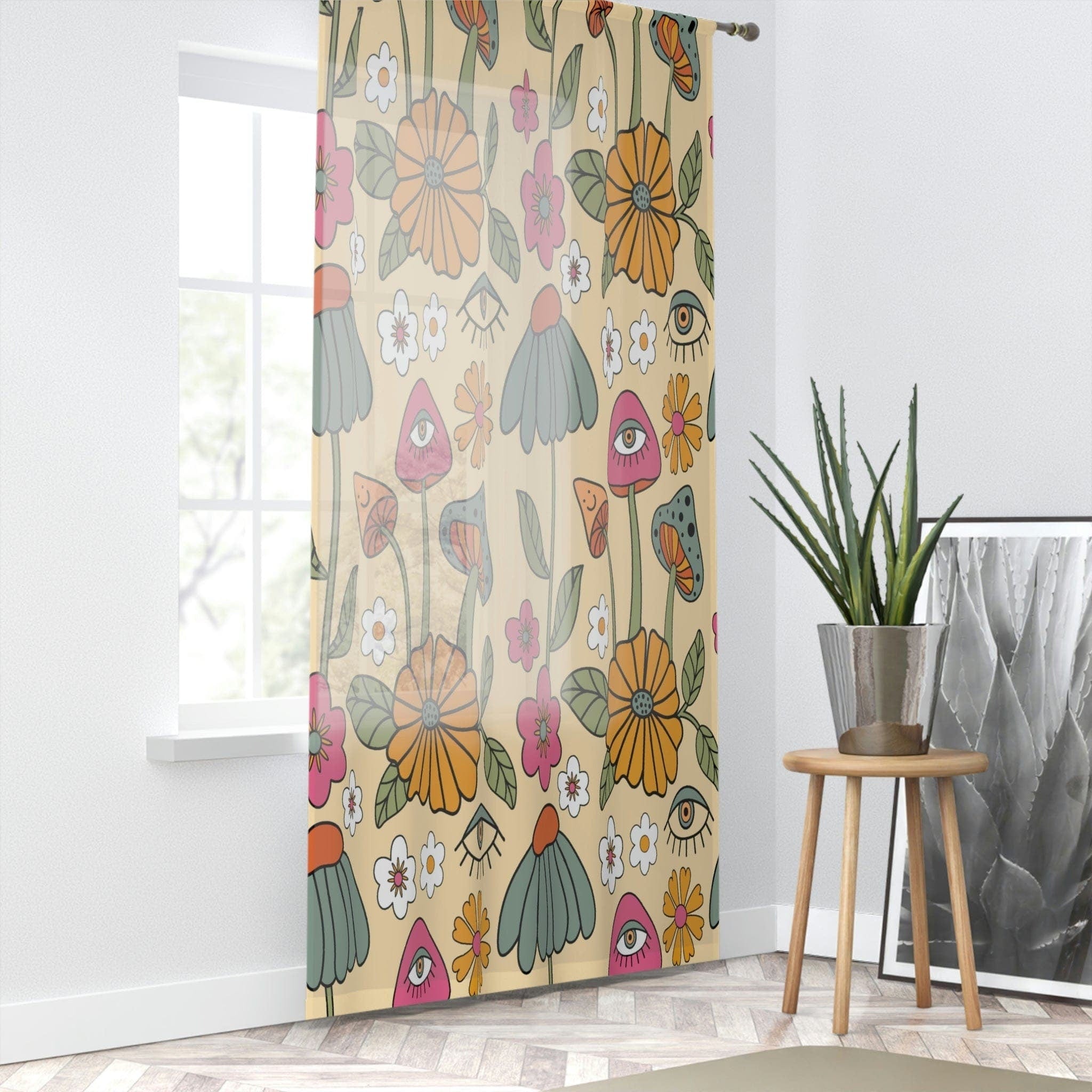 Kate McEnroe New York Retro Boho Hippie Mushroom Cottagecore Aesthetic Window CurtainWindow CurtainsCurtainSheer - 50x84 - SinglePanel