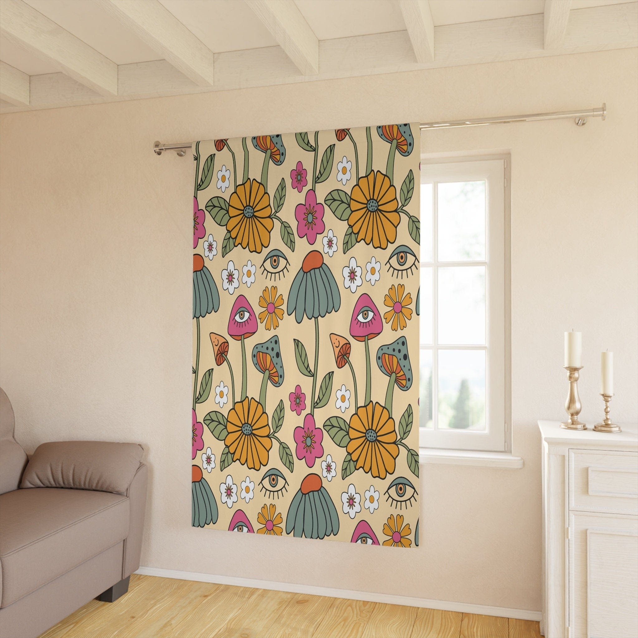 Kate McEnroe New York Retro Boho Hippie Mushroom Cottagecore Aesthetic Window CurtainWindow CurtainsCurtainSheer - 50x84 - SinglePanel