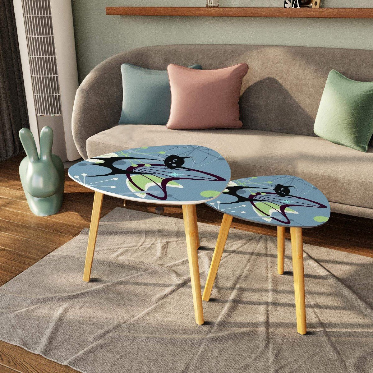 Kate McEnroe New York Retro Boomerang Atomic Cat Nesting Tables, MCM Starburst Accent FurnitureNesting TablesShaukzPKw7