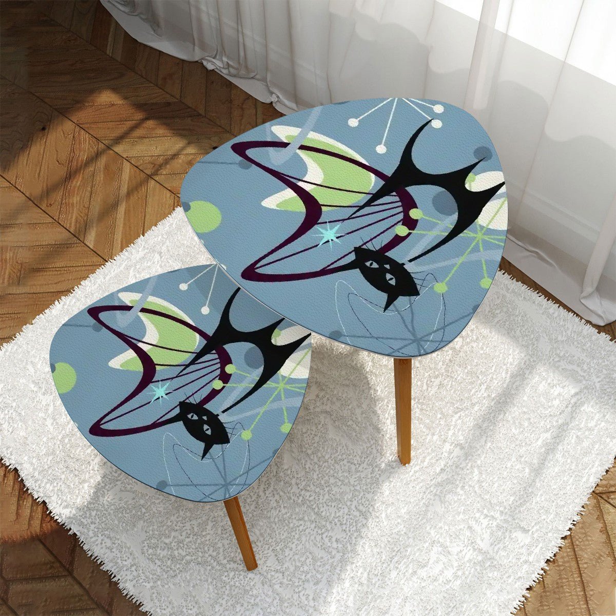 Kate McEnroe New York Retro Boomerang Atomic Cat Nesting Tables, MCM Starburst Accent FurnitureNesting TablesShaukzPKw7