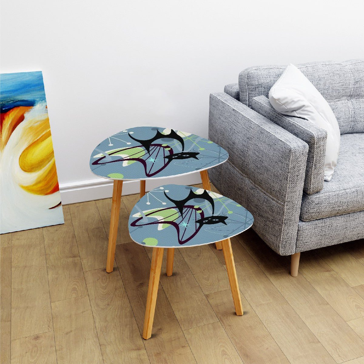 Kate McEnroe New York Retro Boomerang Atomic Cat Nesting Tables, MCM Starburst Accent FurnitureNesting TablesShaukzPKw7