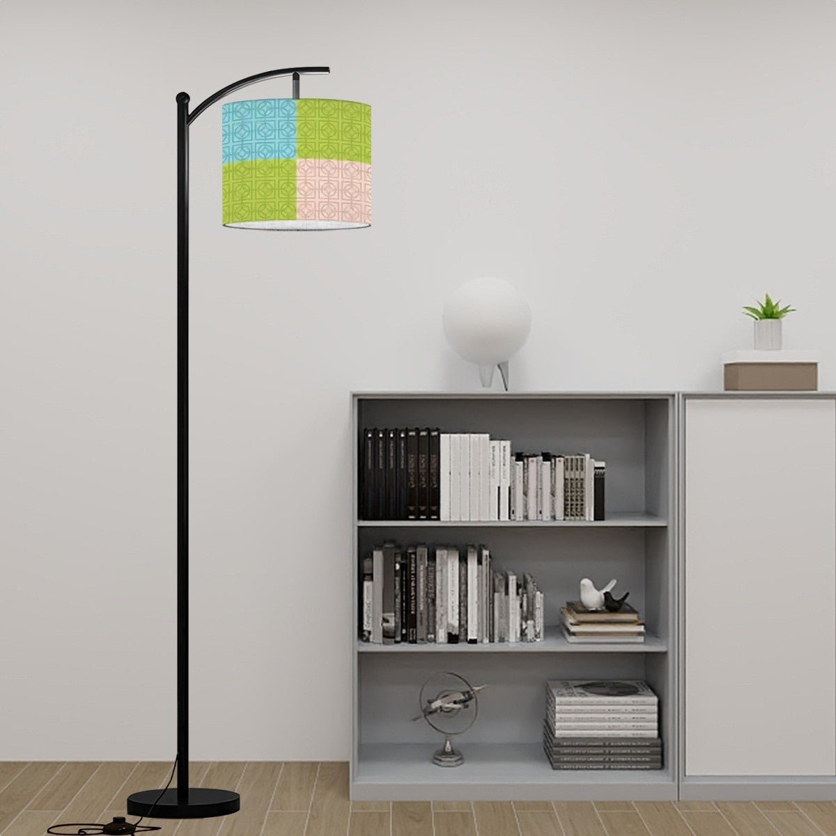 Kate McEnroe New York Retro Breeze Block Arc Floor Lamp, Mid Century Modern Teal Green Blush LightingFloor LampsNTDOVXbuxw