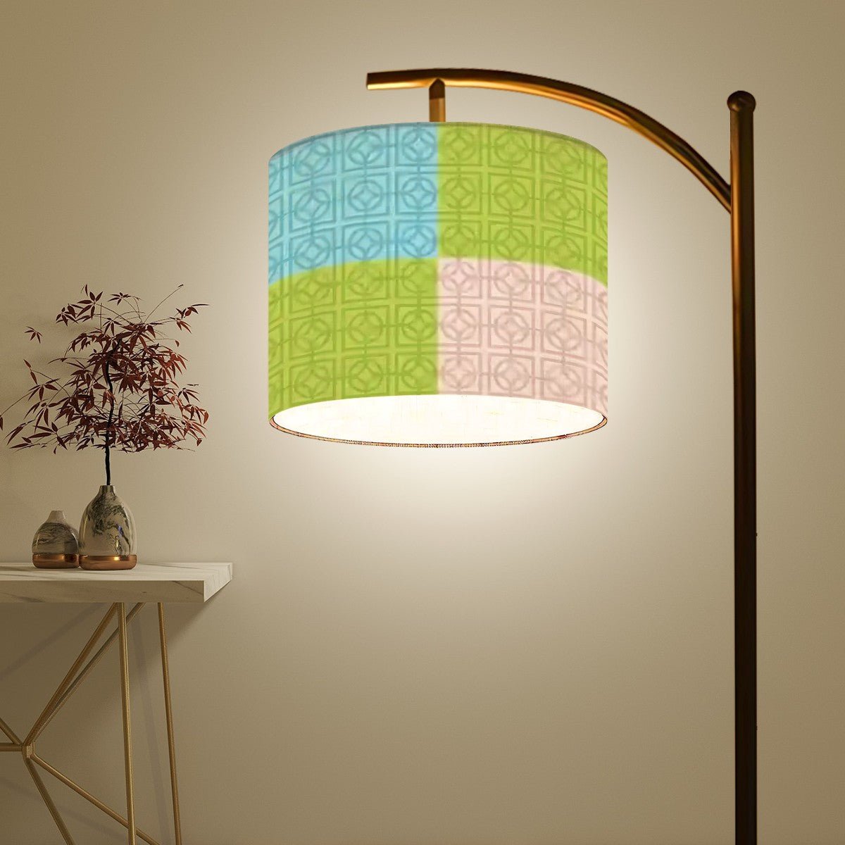 Kate McEnroe New York Retro Breeze Block Arc Floor Lamp, Mid Century Modern Teal Green Blush LightingFloor LampsNTDOVXbuxw