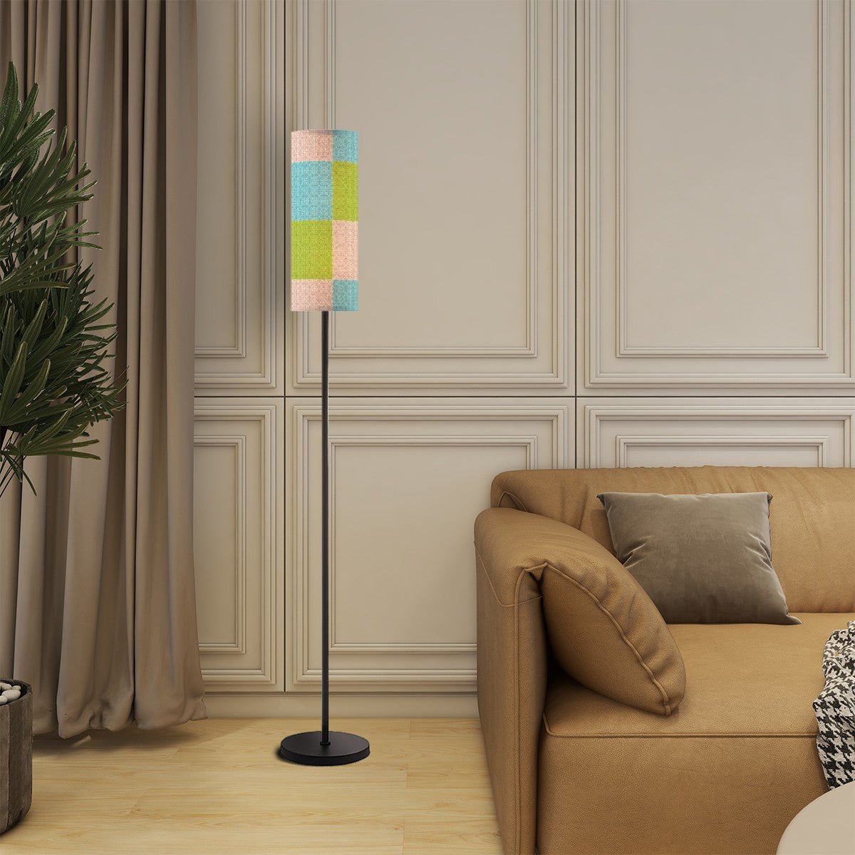 Kate McEnroe New York Retro Breeze Block Tall Floor Lamp, Mid Century Modern Blue Green Pink LightingFloor Lamps4DlCJ0gxqI